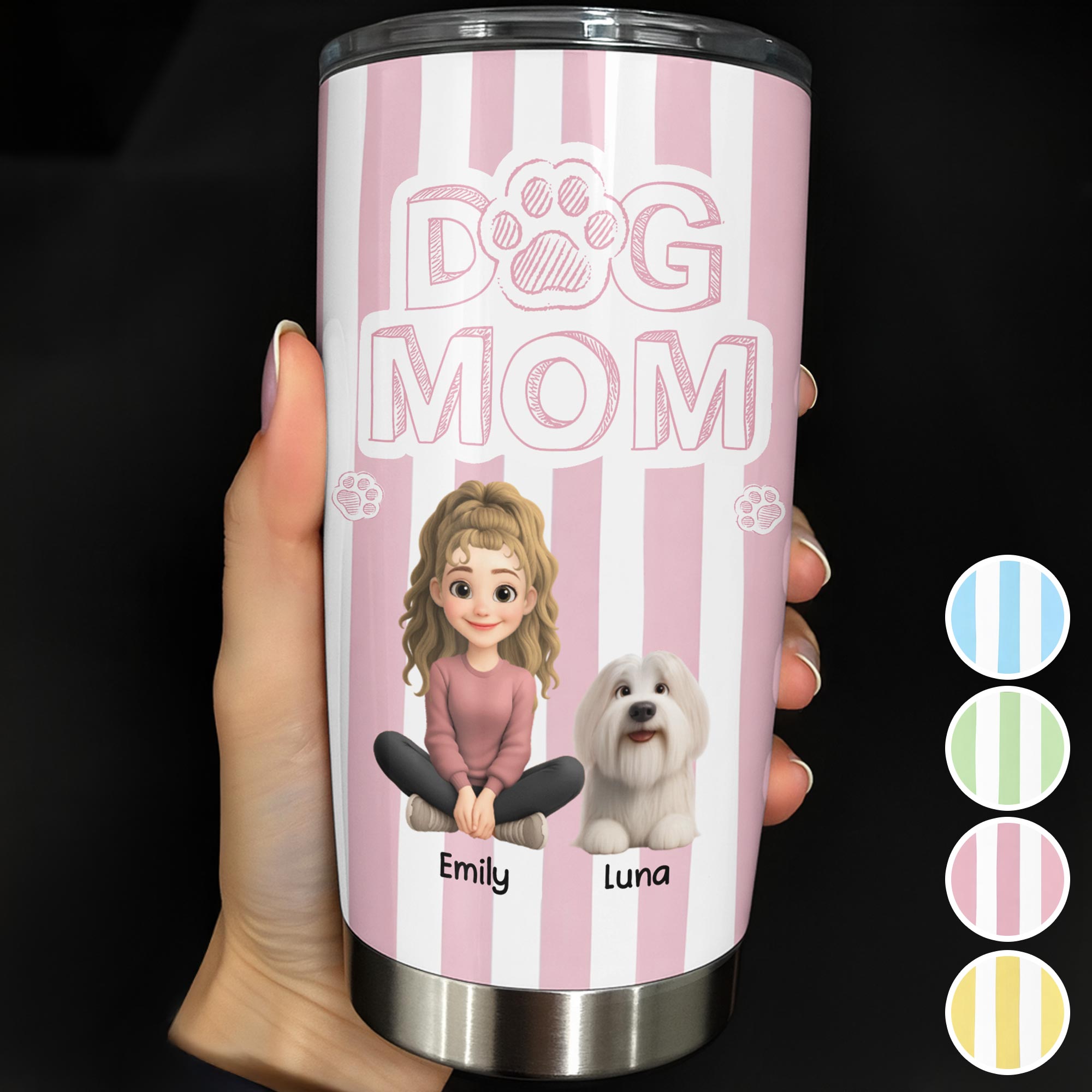 Personalized Dog Mom With Cute Stripes And Paw Design Tumbler Gifts For Dog Lovers Personalized Dog Mom With Cute Stripes And Paw Design Tumbler Gifts For Dog Lovers - Image 1
