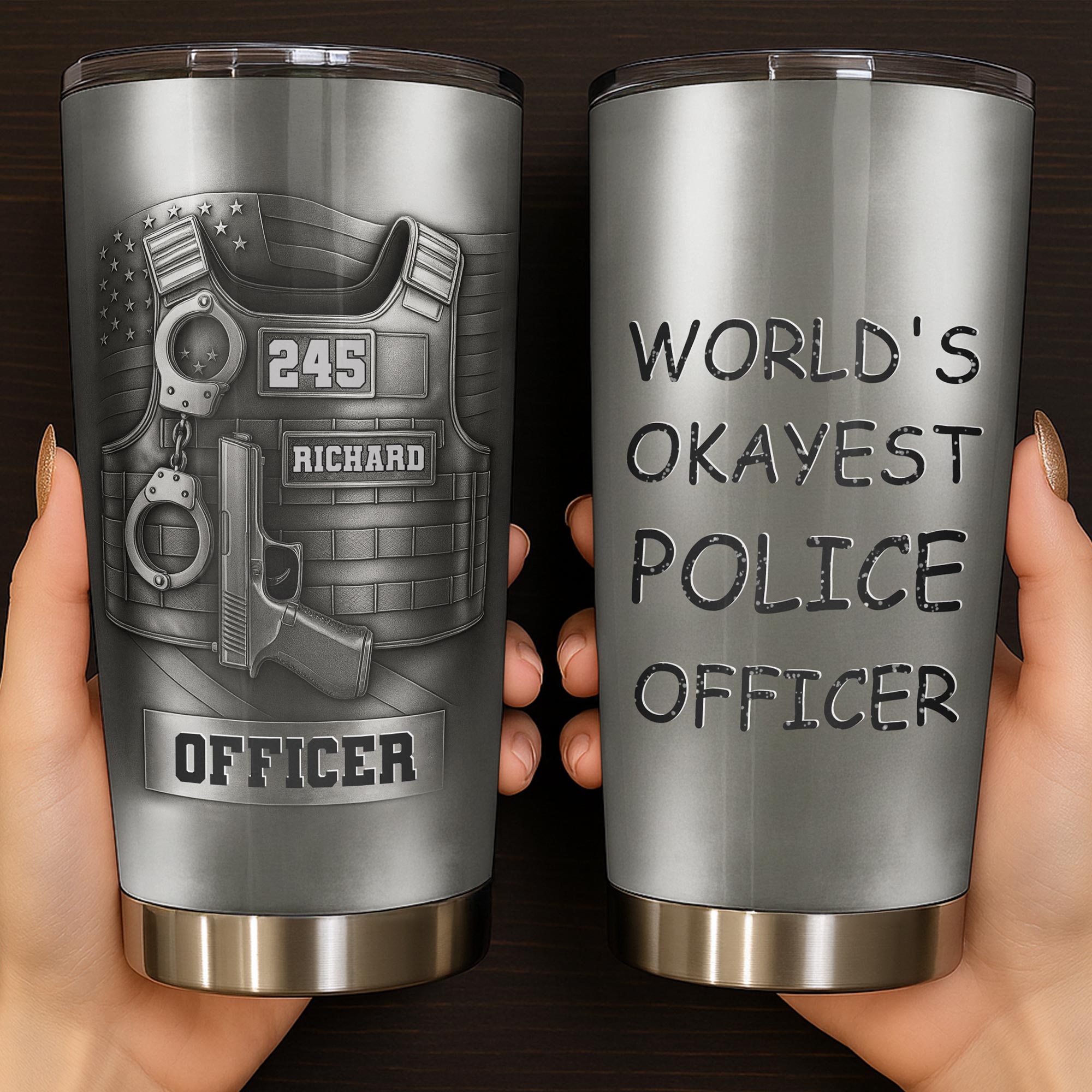 Personalized World's Okayest Police Officer Tumbler Best Gifts For Police Husband Personalized World's Okayest Police Officer Tumbler Best Gifts For Police Husband - Image 1