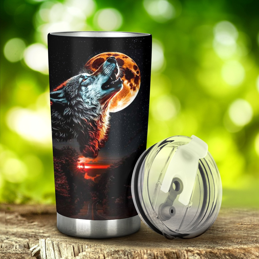 Wolf Howling Moon Tumbler Wolf Lovers Coffee Tumbler Gifts For Husband