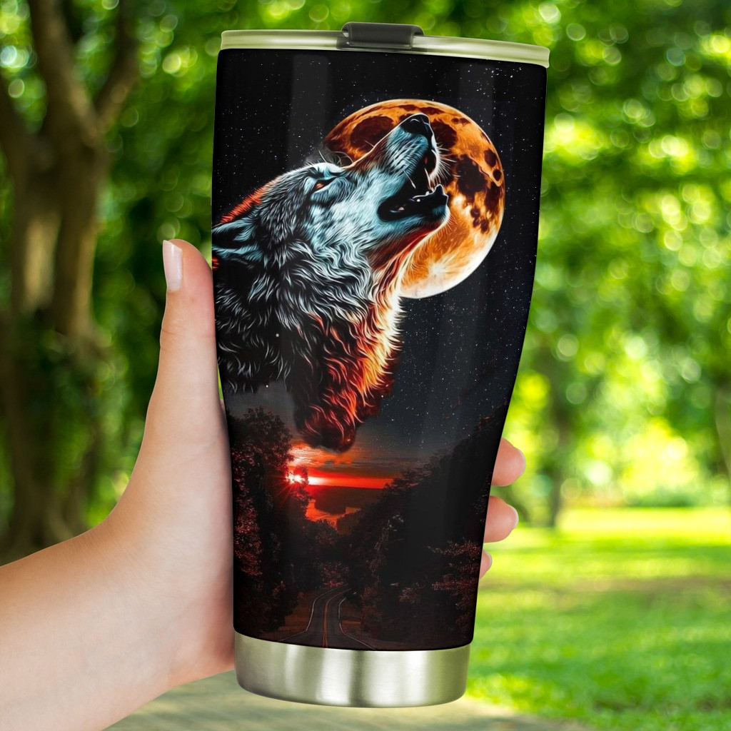 Wolf Howling Moon Tumbler Wolf Lovers Coffee Tumbler Gifts For Husband - Image 4
