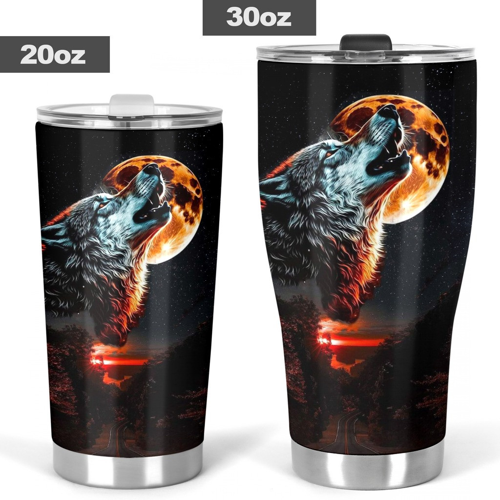 Wolf Howling Moon Tumbler Wolf Lovers Coffee Tumbler Gifts For Husband - Image 6