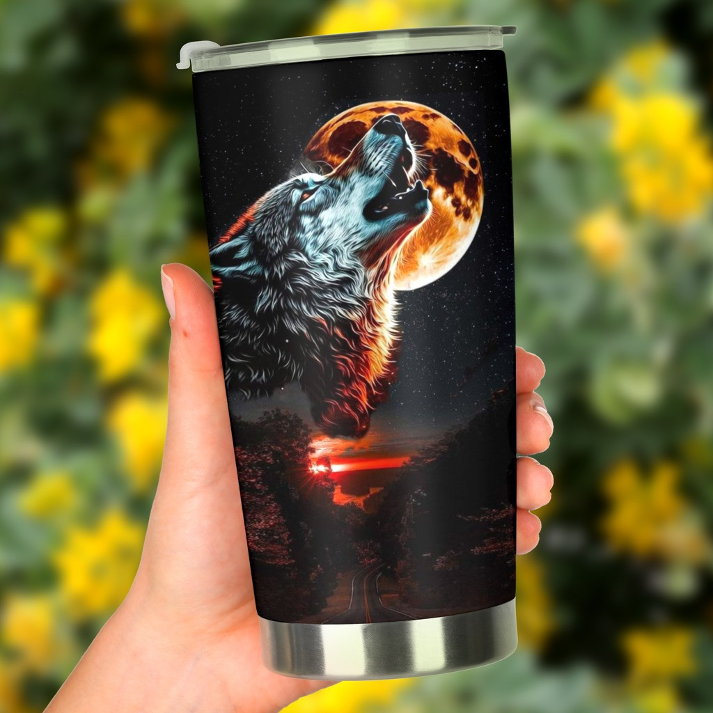 Wolf Howling Moon Tumbler Wolf Lovers Coffee Tumbler Gifts For Husband - Image 5