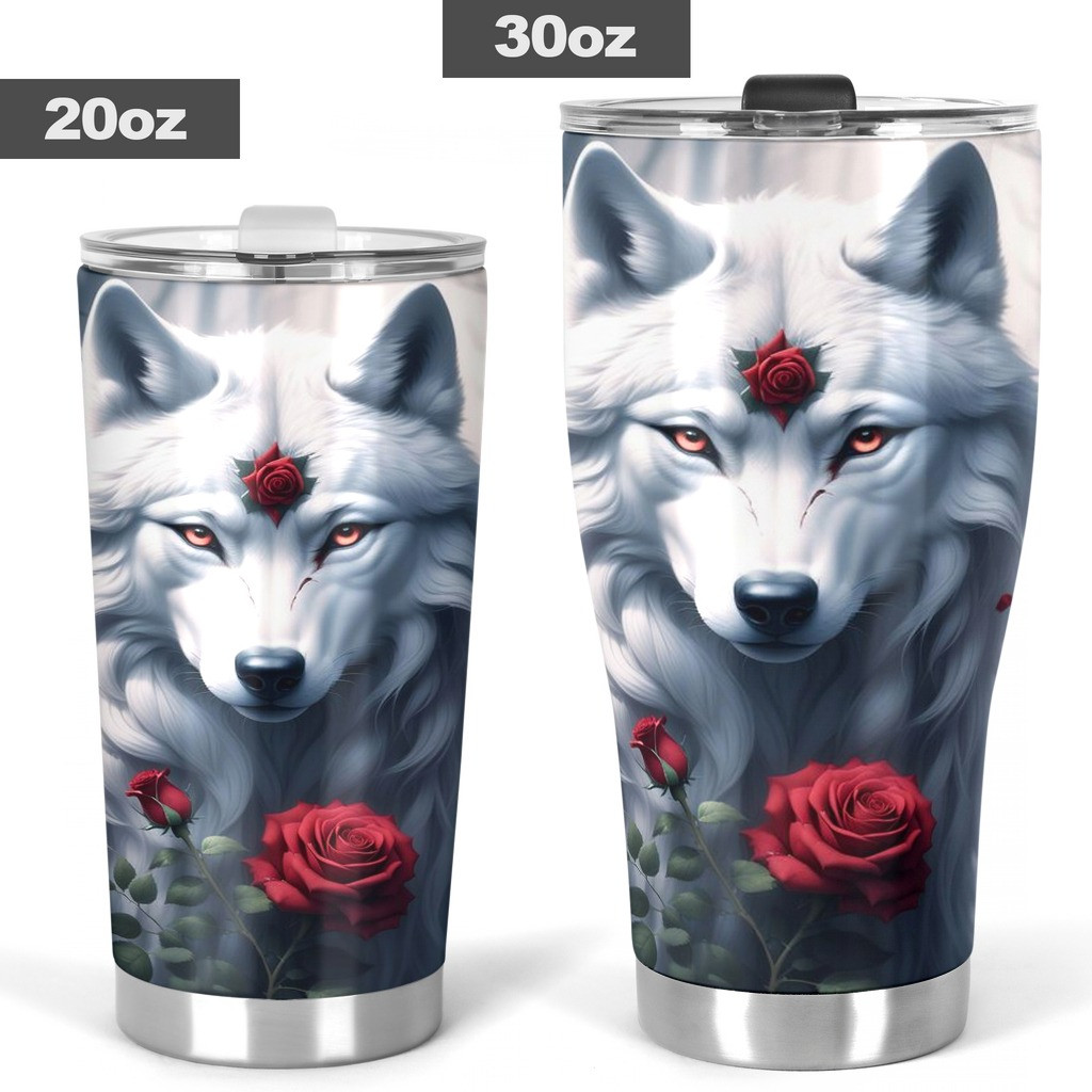 Wolf White Rose Tumbler Wolf Lovers Coffee Tumbler Gifts For Boyfriend - Image 2