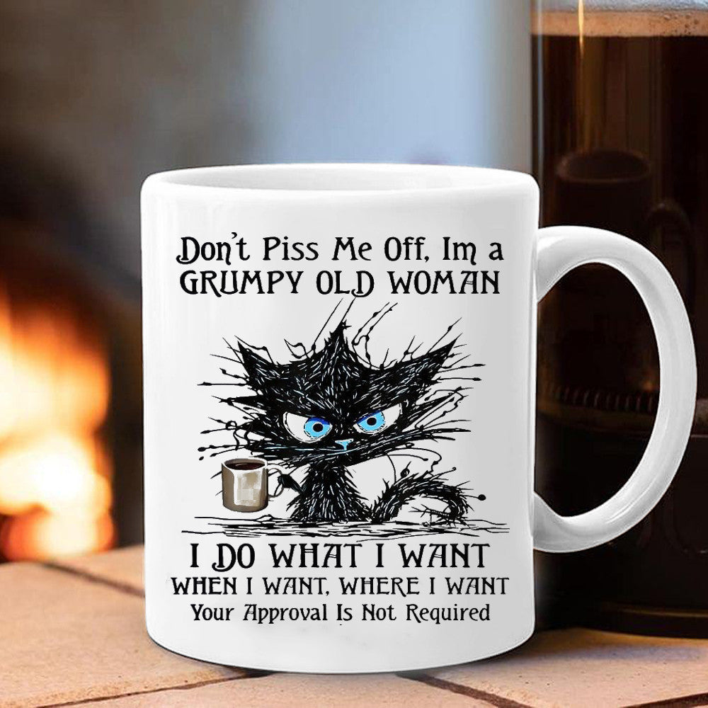 Cat Don't Piss Me Off I'm A Grumpy Old Woman Mug Funny Gift For Grumpy Old Woman - Image 2