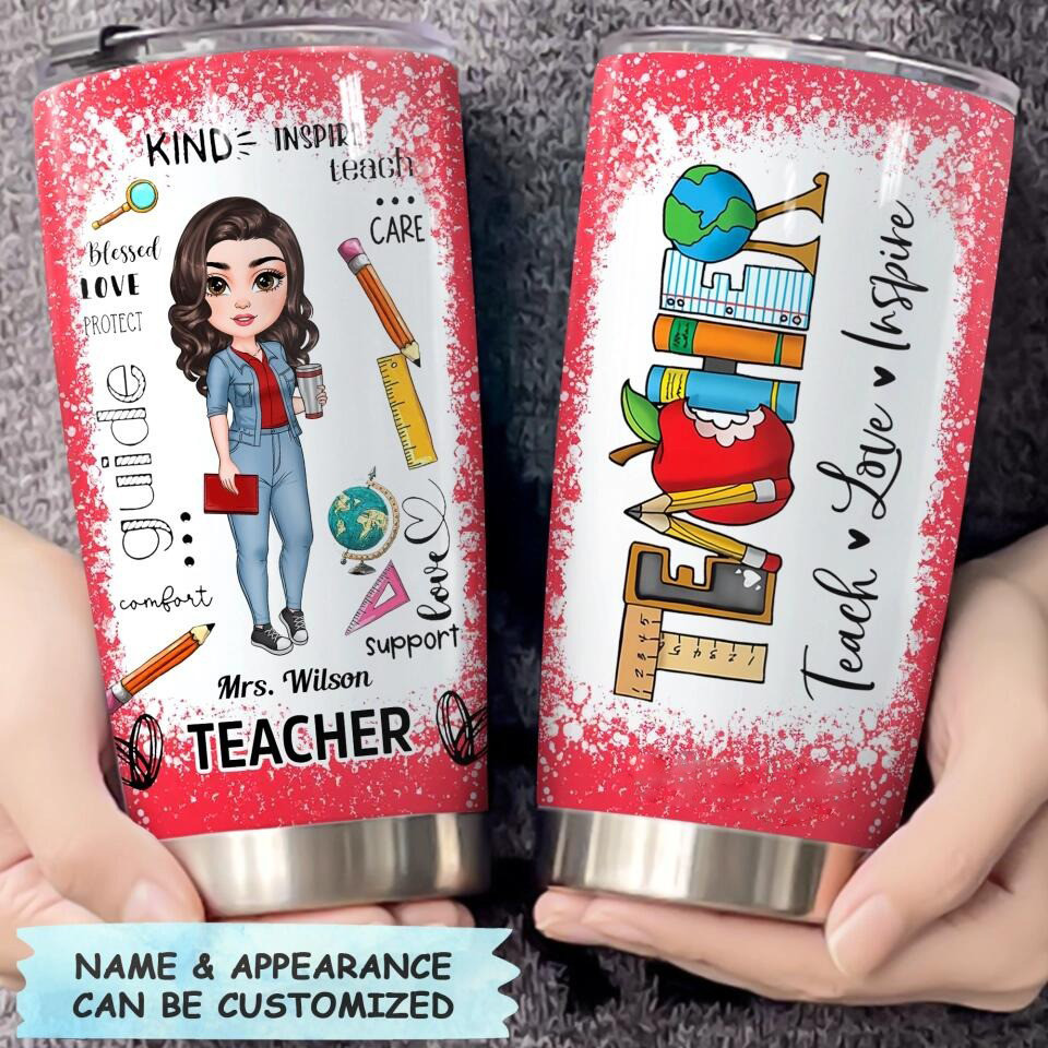 Custom Teach Love Inspire Teacher Tumbler Personalized Teacher Tumbler Gifts For Xmas