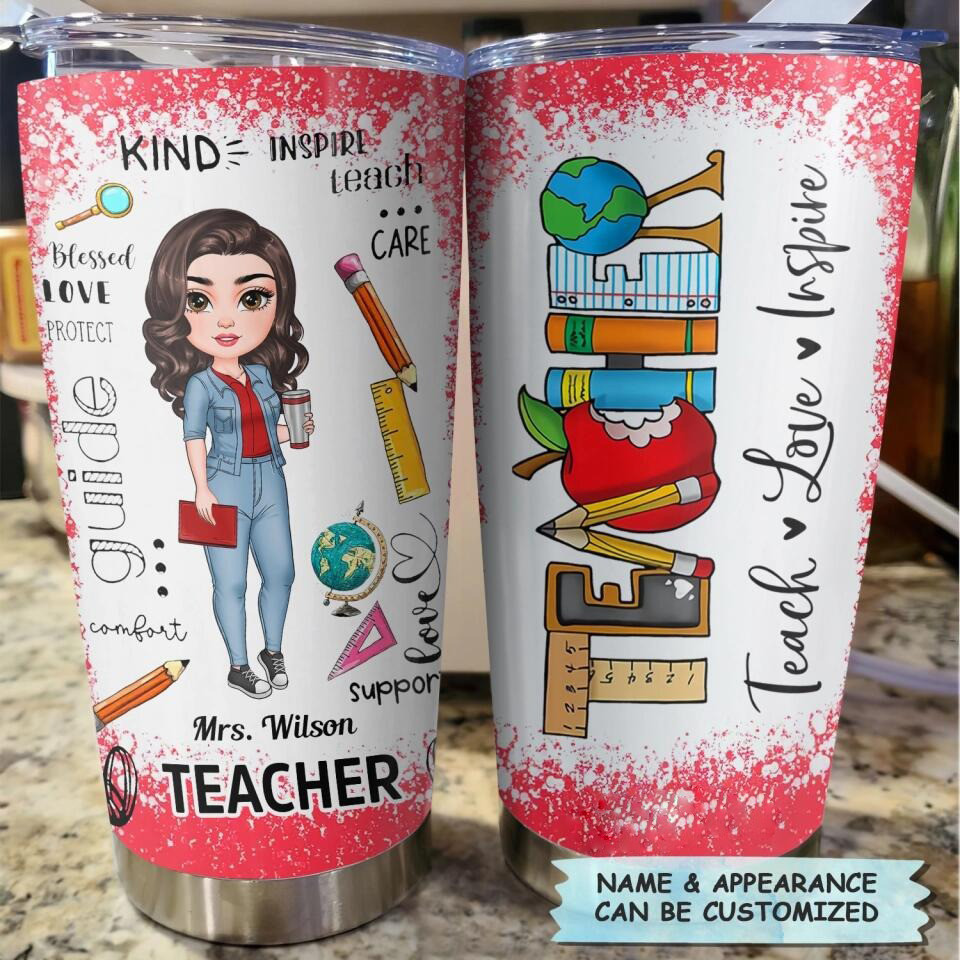 Custom Teach Love Inspire Teacher Tumbler Personalized Teacher Tumbler Gifts For Xmas - Image 7