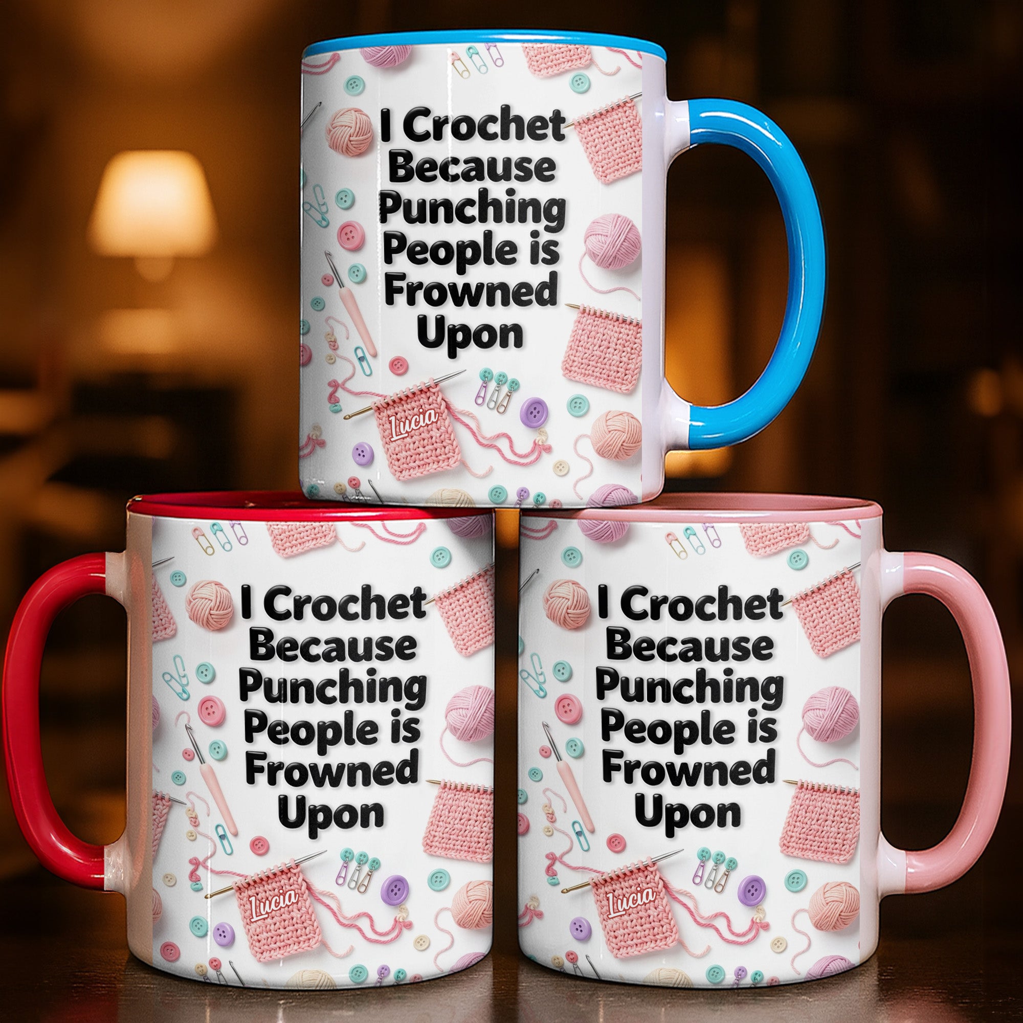 I Crochet Because Punching People Is Frowned Upon Accent Mug Funny Gifts - Image 3