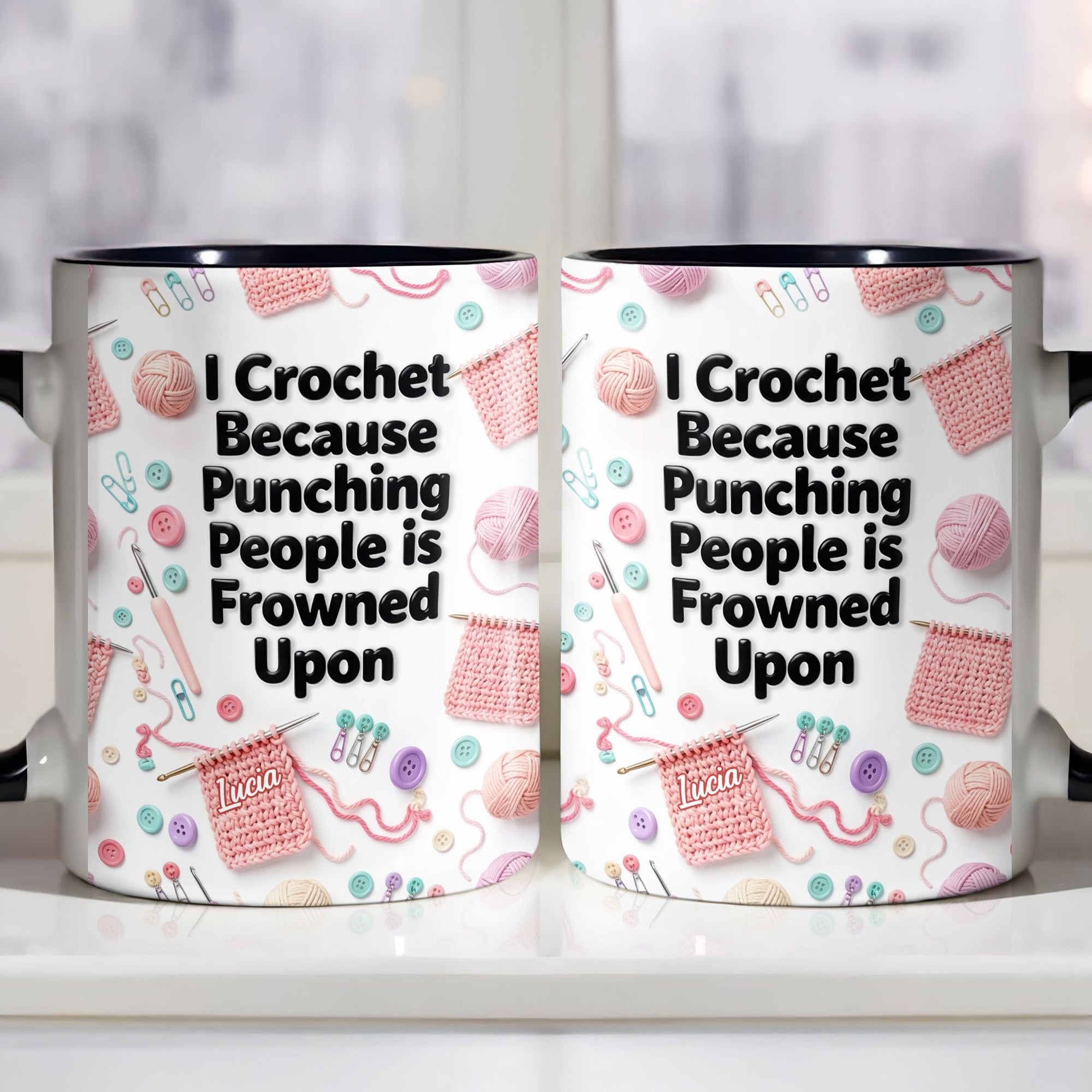 I Crochet Because Punching People Is Frowned Upon Accent Mug Funny Gifts