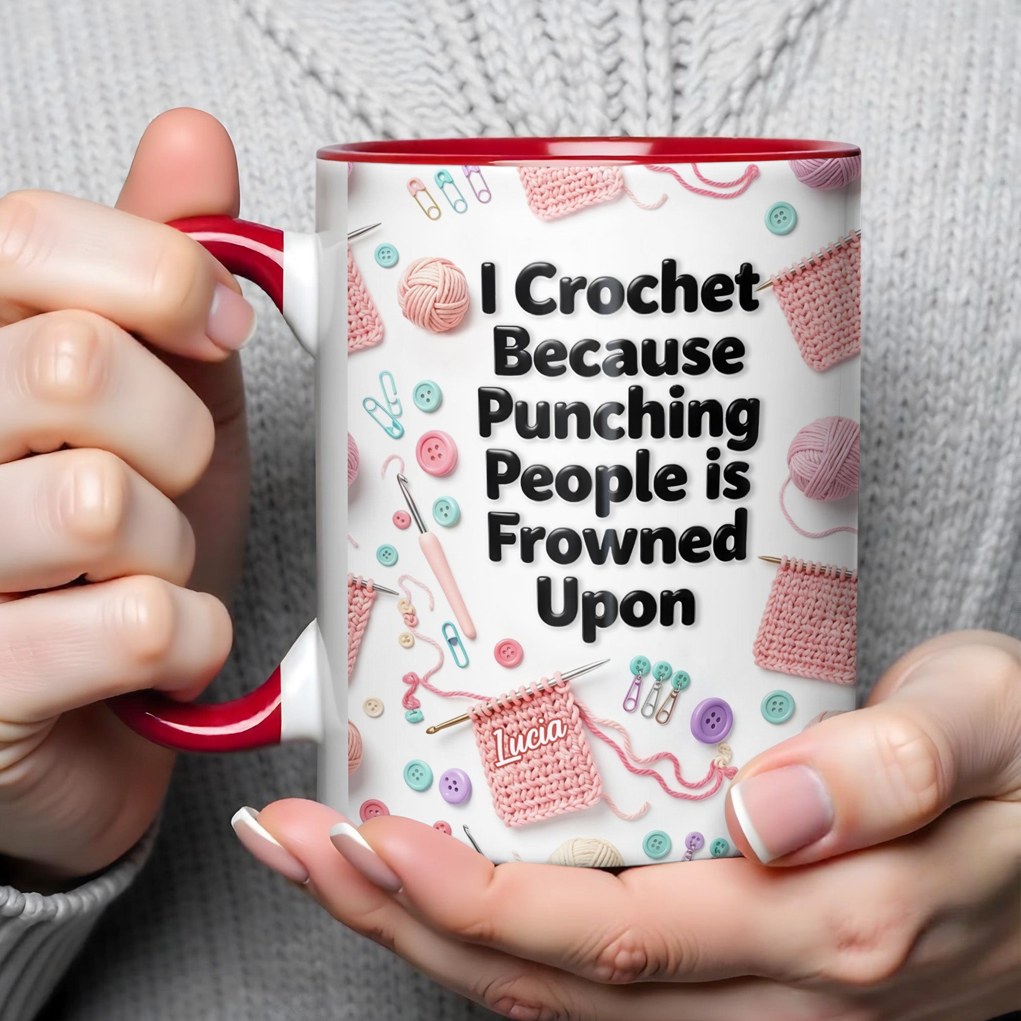 I Crochet Because Punching People Is Frowned Upon Accent Mug Funny Gifts - Image 4