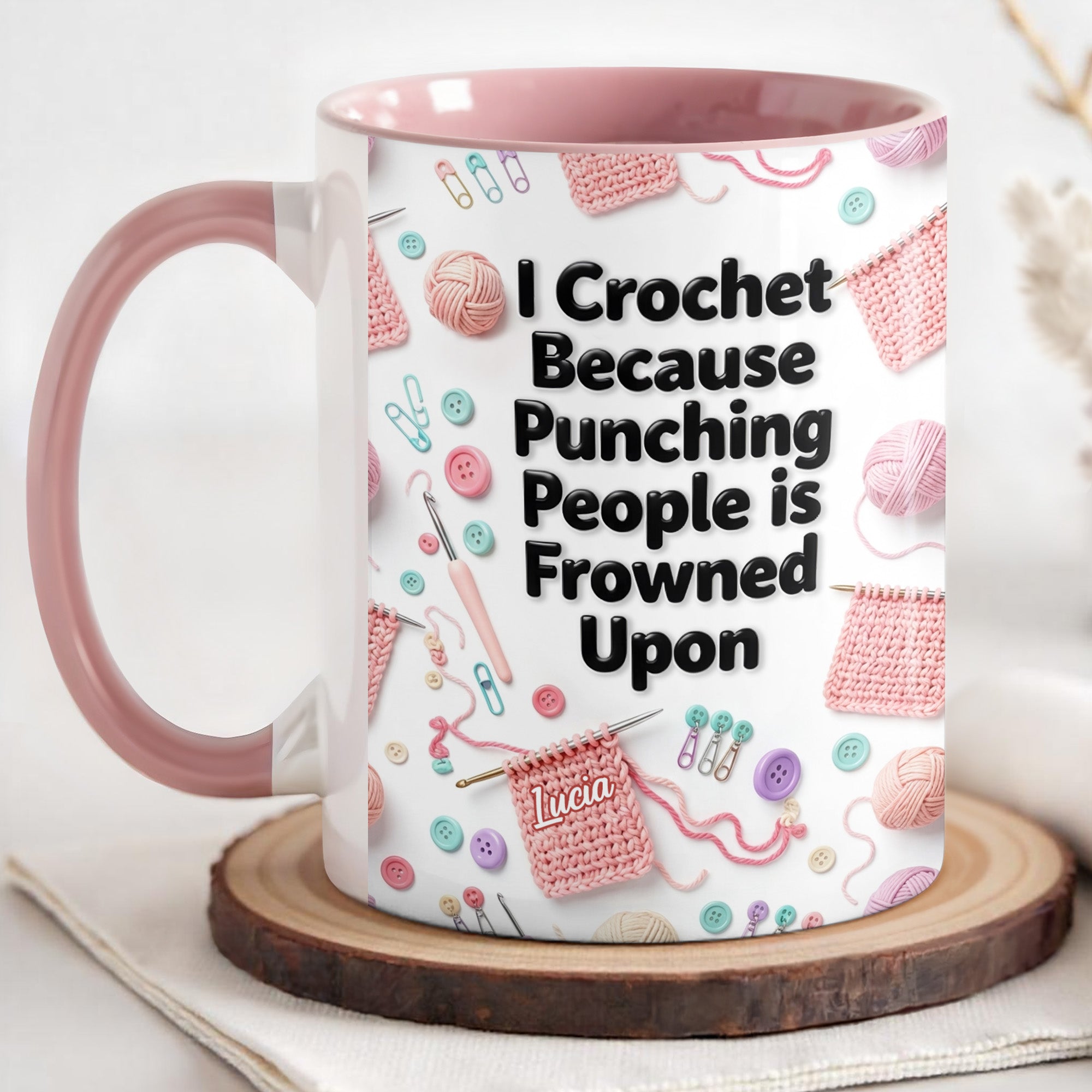 I Crochet Because Punching People Is Frowned Upon Accent Mug Funny Gifts - Image 5