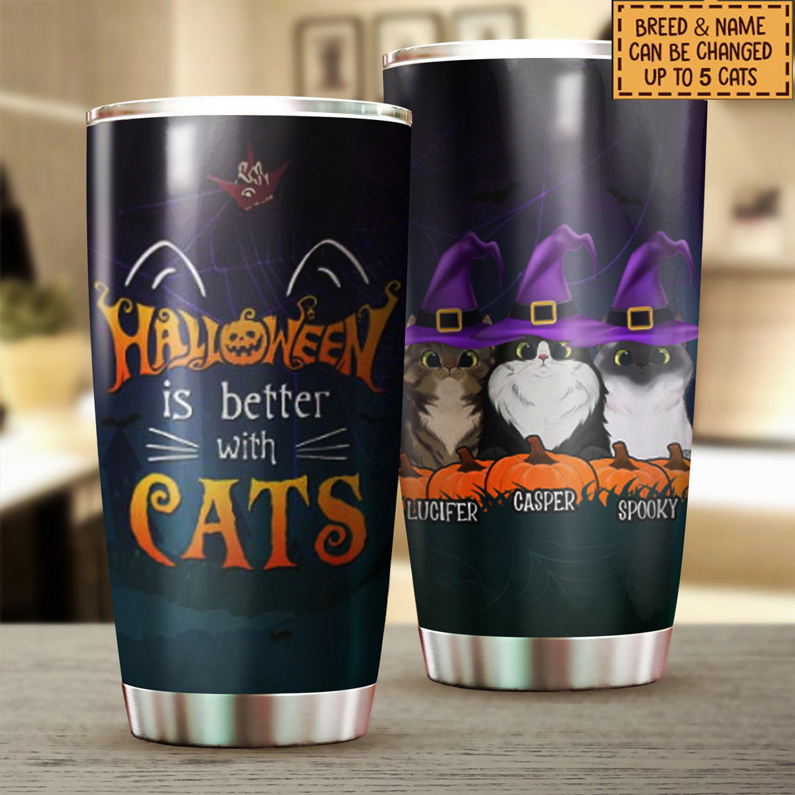 Persoats Funny Tnalized Halloween Is Better With Cats Tumbler Halloween Cumbler Gift Ideas