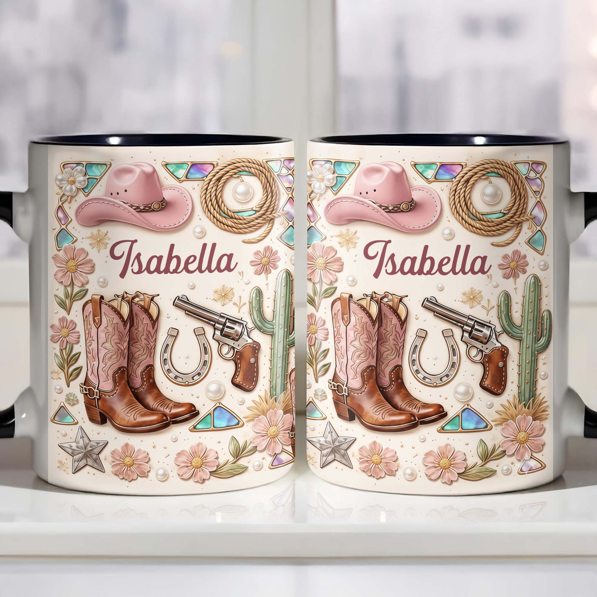 Personalized A Cowgirl's Spirit With Pink Boots Hat And Flowers Accent Mug Gifts For Cowgirl