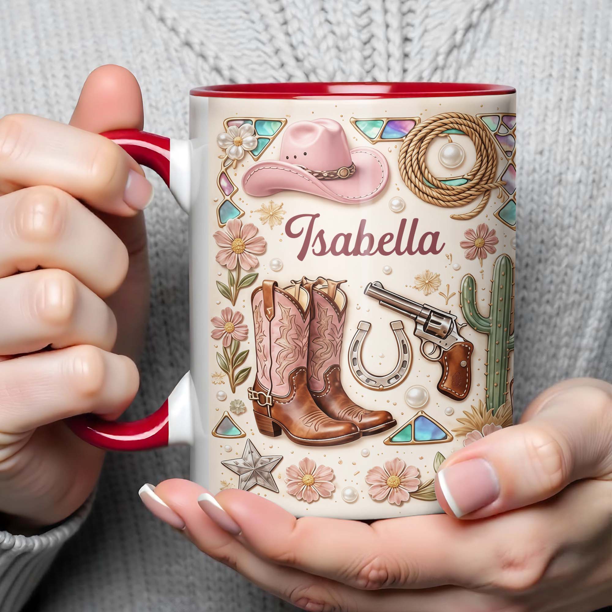 Personalized A Cowgirl's Spirit With Pink Boots Hat And Flowers Accent Mug Gifts For Cowgirl - Image 4