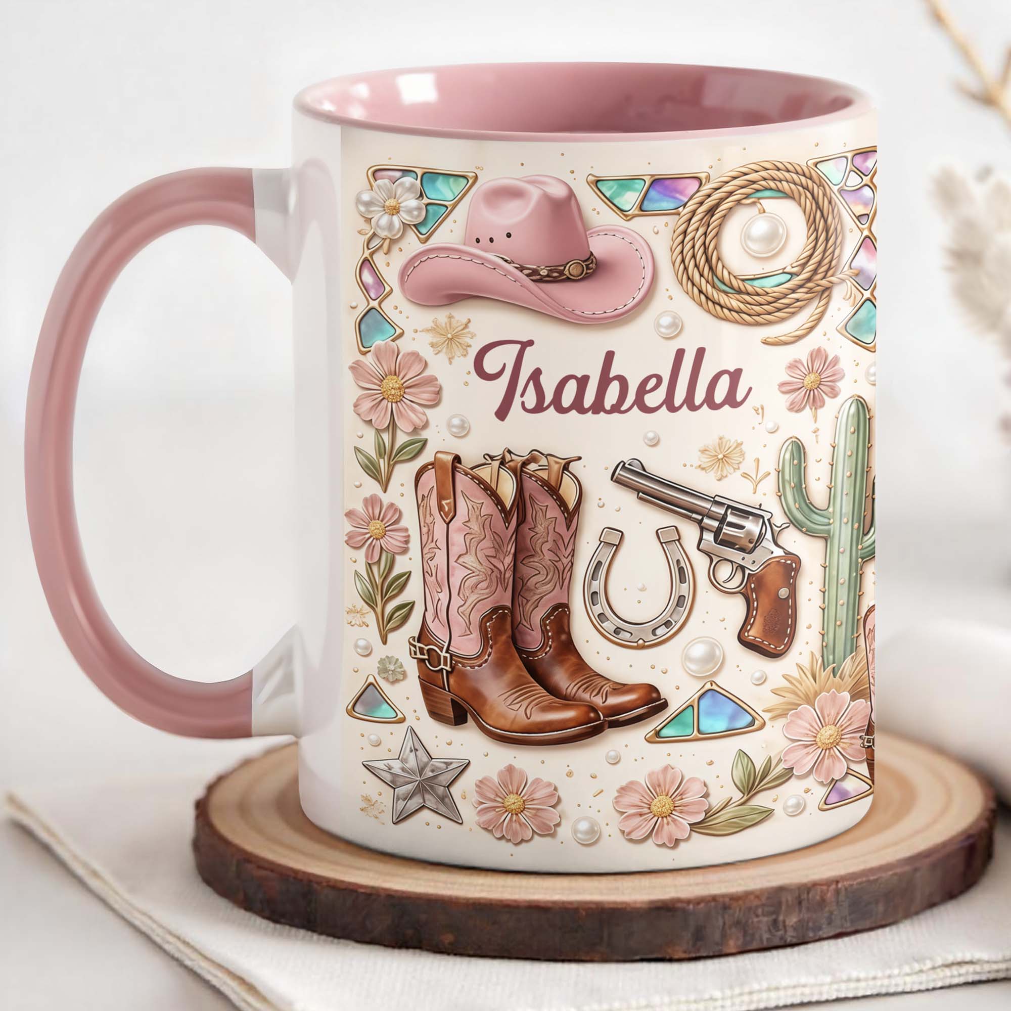 Personalized A Cowgirl's Spirit With Pink Boots Hat And Flowers Accent Mug Gifts For Cowgirl - Image 3