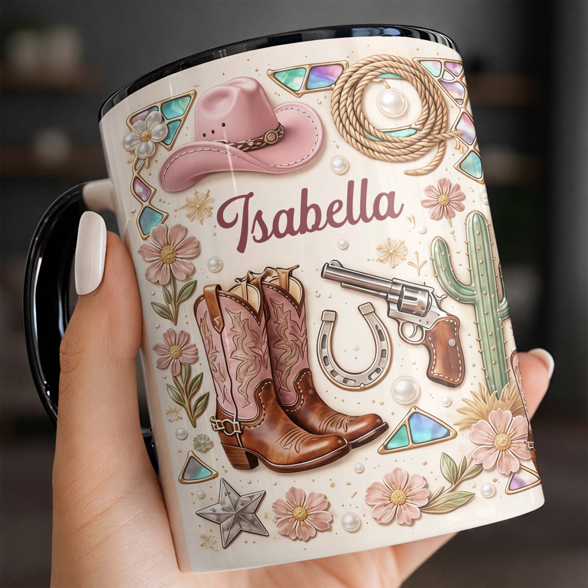 Personalized A Cowgirl's Spirit With Pink Boots Hat And Flowers Accent Mug Gifts For Cowgirl - Image 5