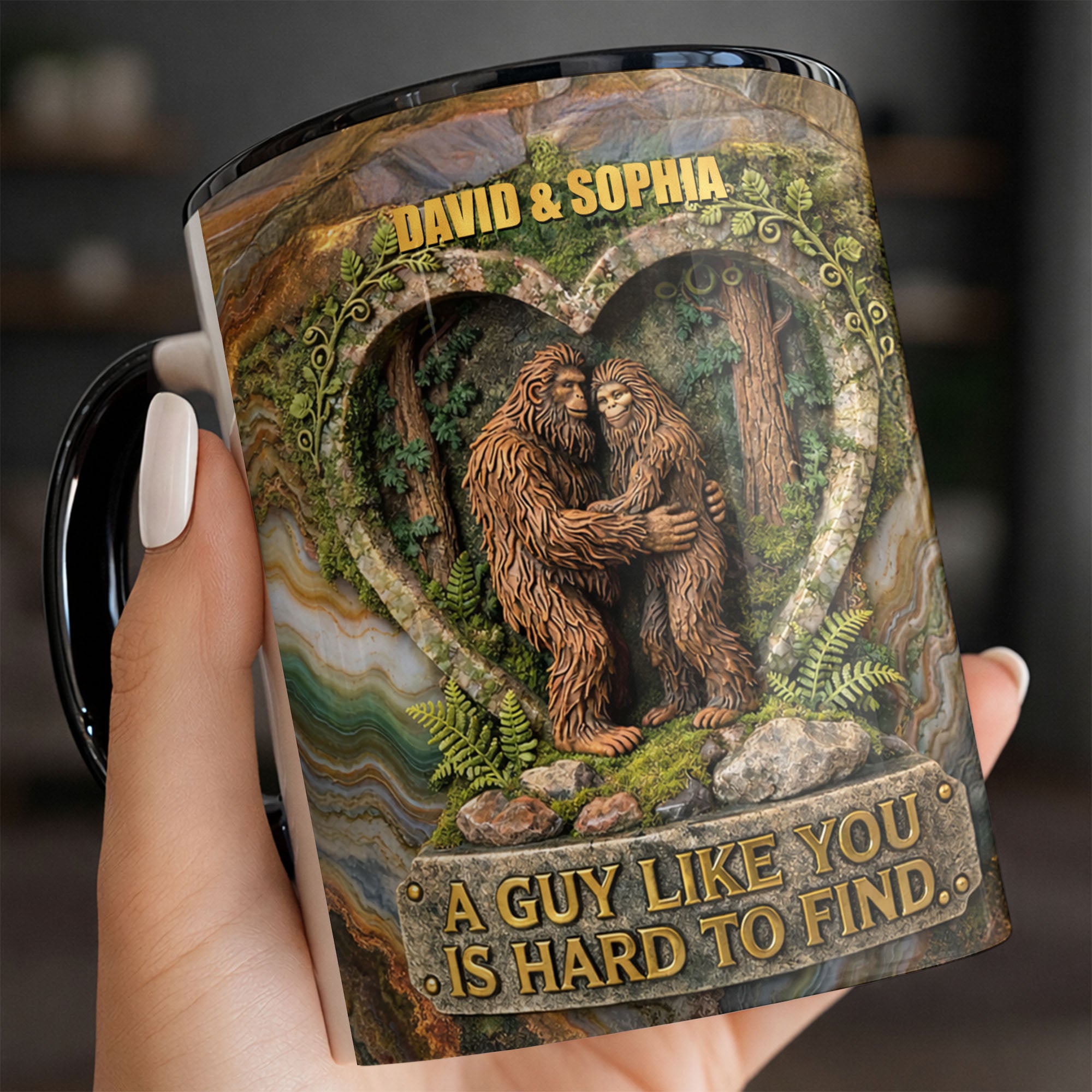Personalized A Guy Like You Is Hard To Find Bigfoot Heart Forest Accent Mug Couples Gifts - Image 2
