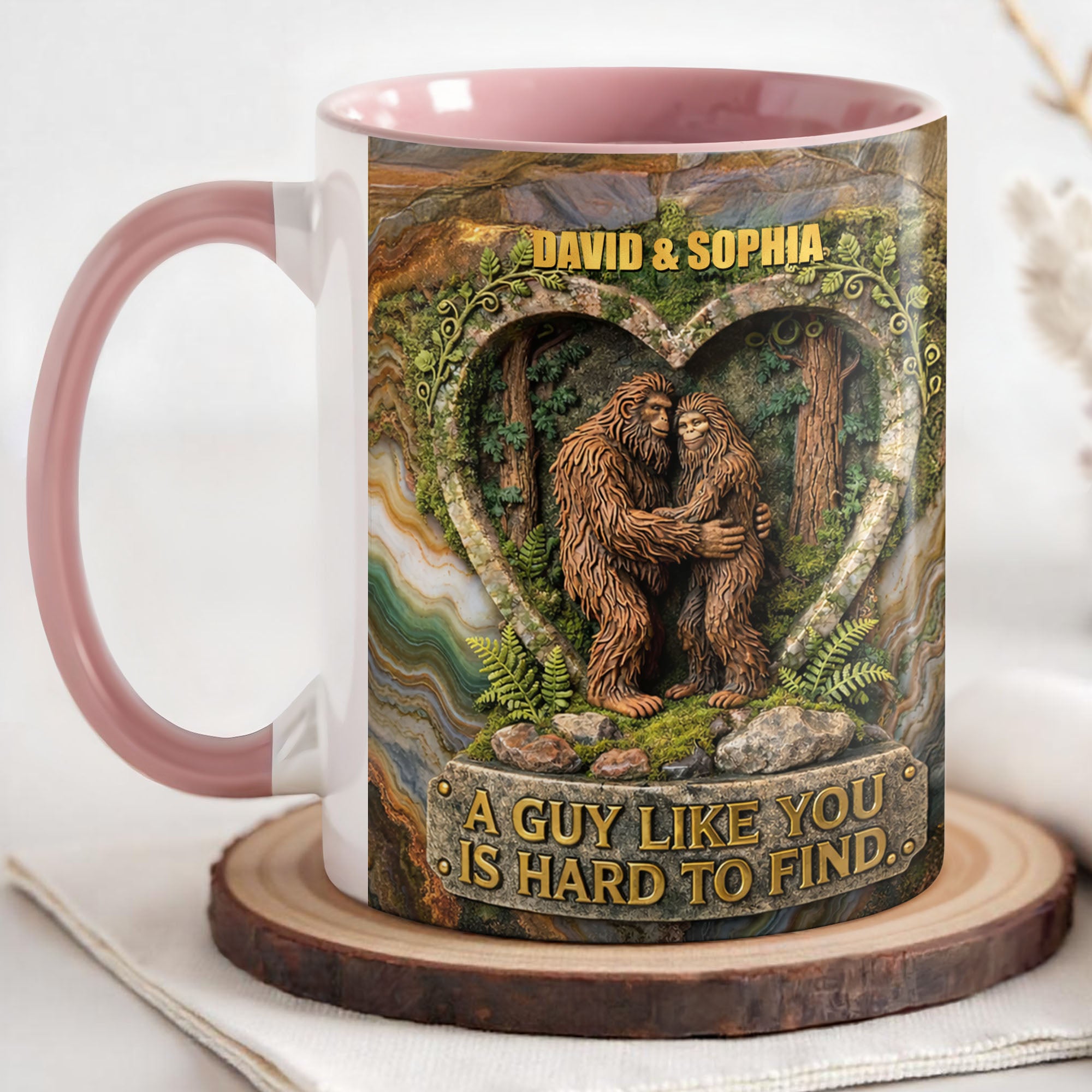 Personalized A Guy Like You Is Hard To Find Bigfoot Heart Forest Accent Mug Couples Gifts - Image 4