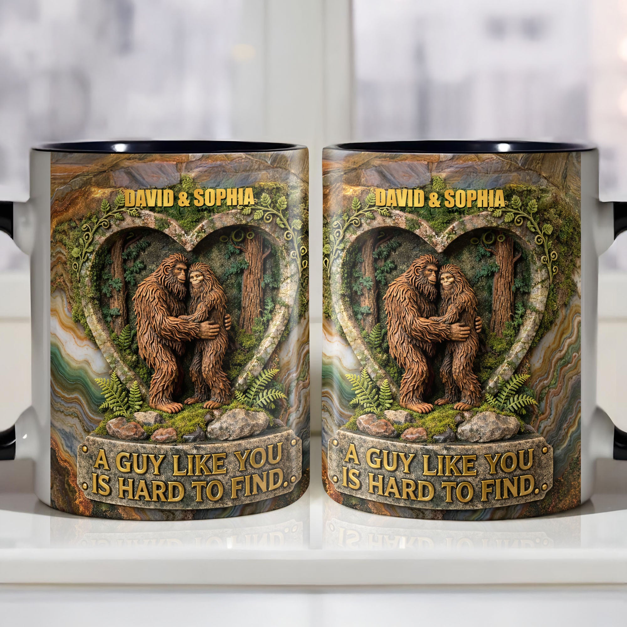 Personalized A Guy Like You Is Hard To Find Bigfoot Heart Forest Accent Mug Couples Gifts
