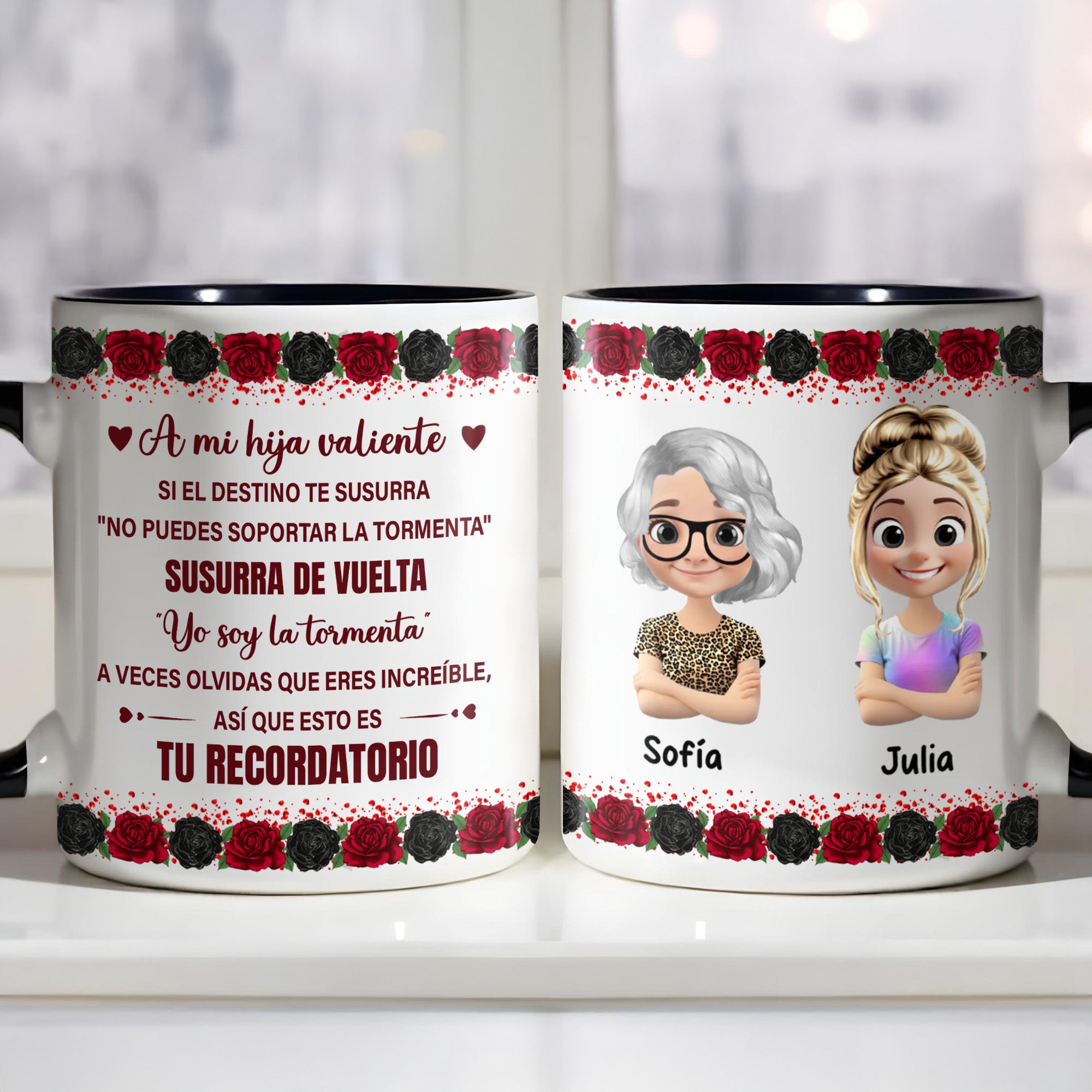 Personalized A Mi Hija Valiente Roses Accent Mug Best Gifts For Daughters