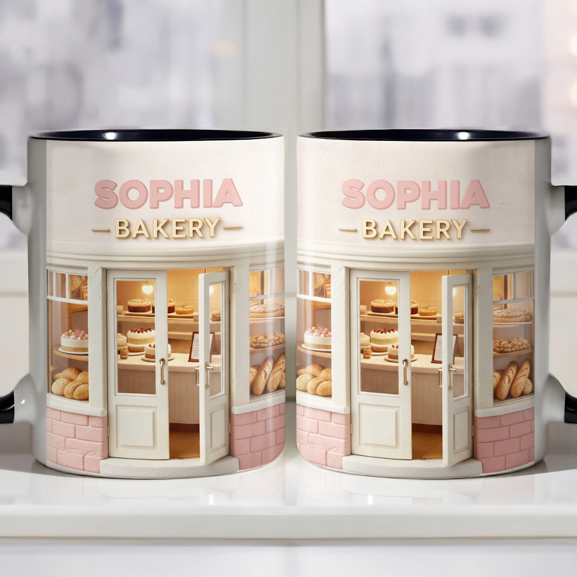 Personalized Bakery Shop And Pastries Accent Mug With Custom Name Gifts For Bakers