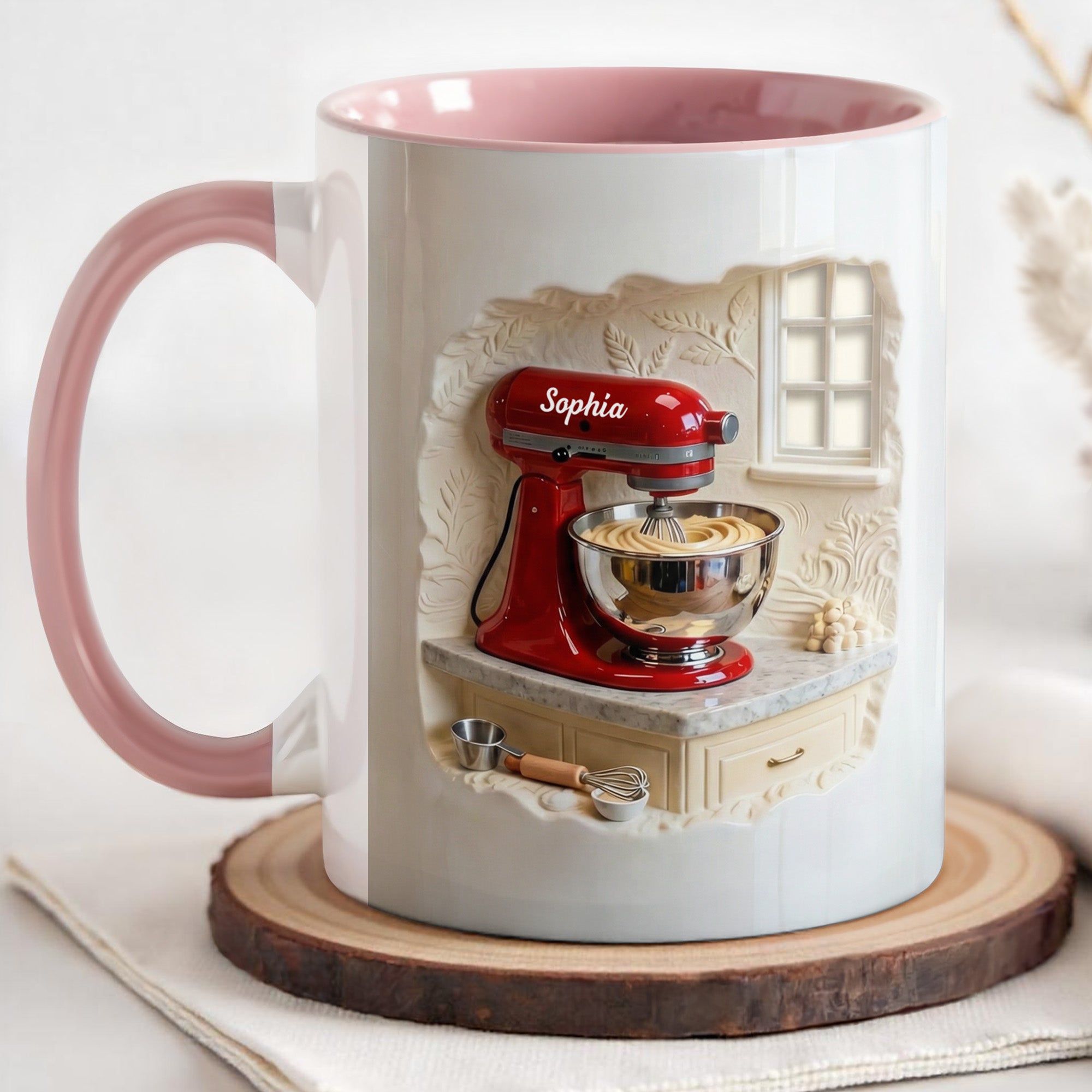 Personalized Baking Is My Therapy Red Stand Mixer Kitchen Scene Accent Mug Gifts For Bakers - Image 3