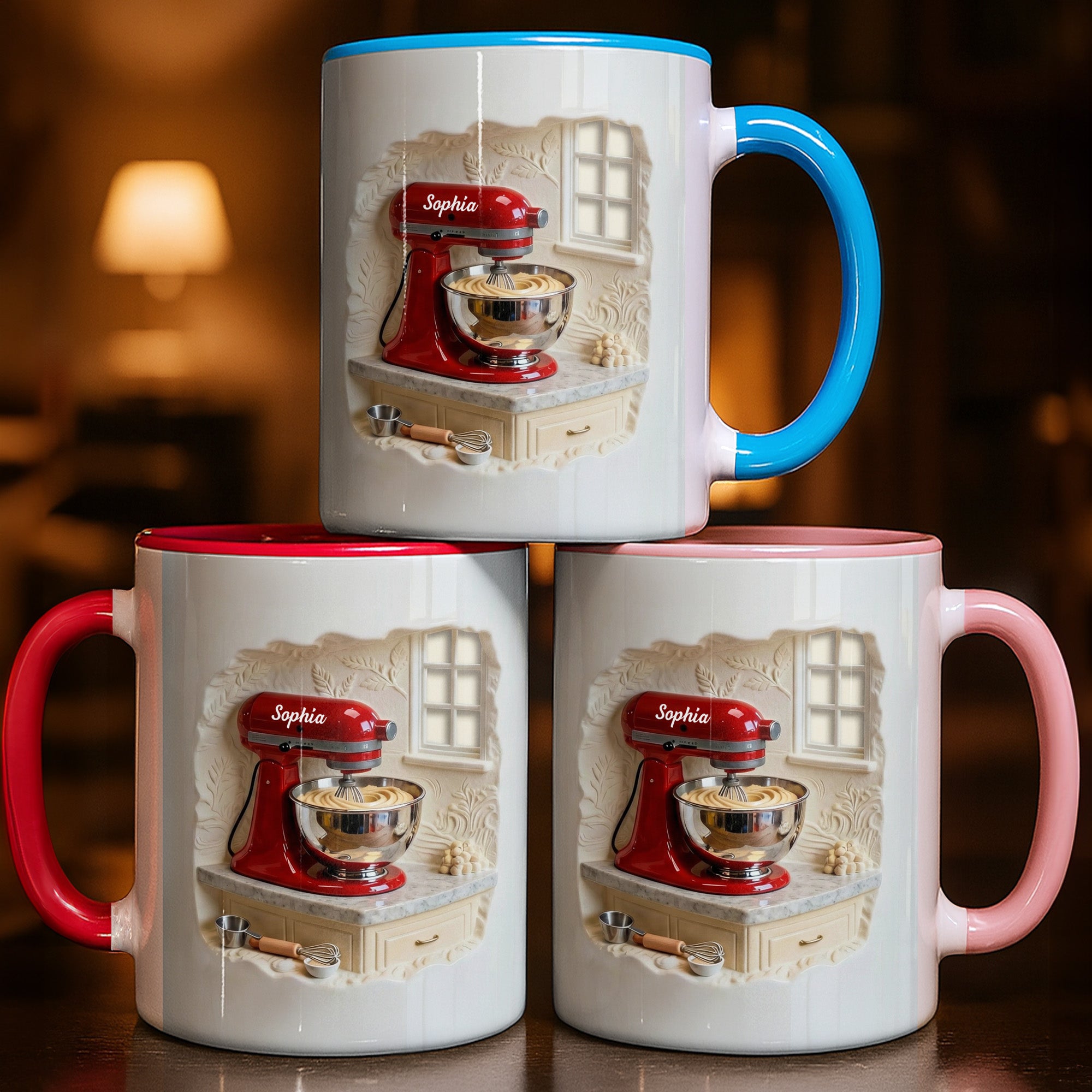 Personalized Baking Is My Therapy Red Stand Mixer Kitchen Scene Accent Mug Gifts For Bakers - Image 2