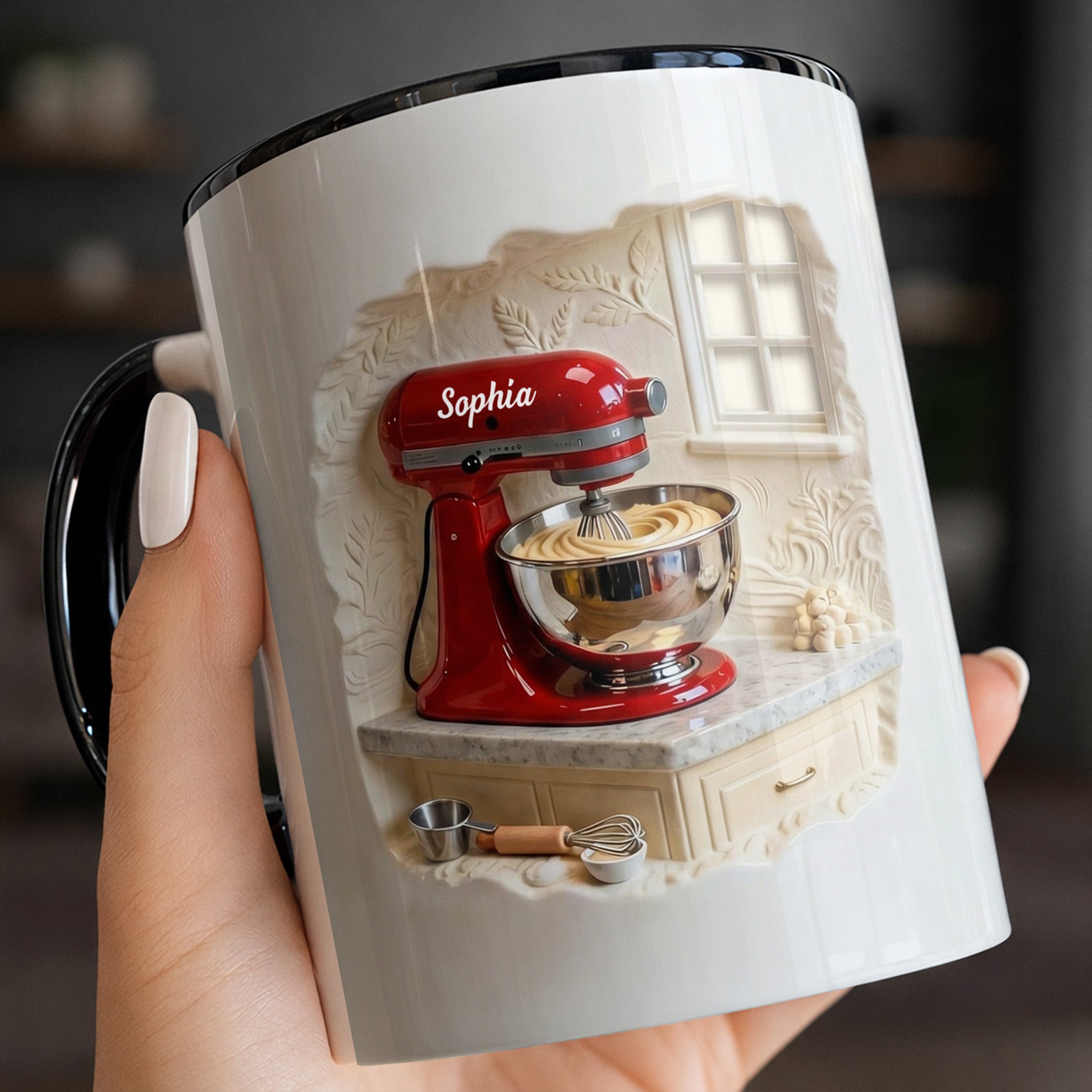 Personalized Baking Is My Therapy Red Stand Mixer Kitchen Scene Accent Mug Gifts For Bakers - Image 6