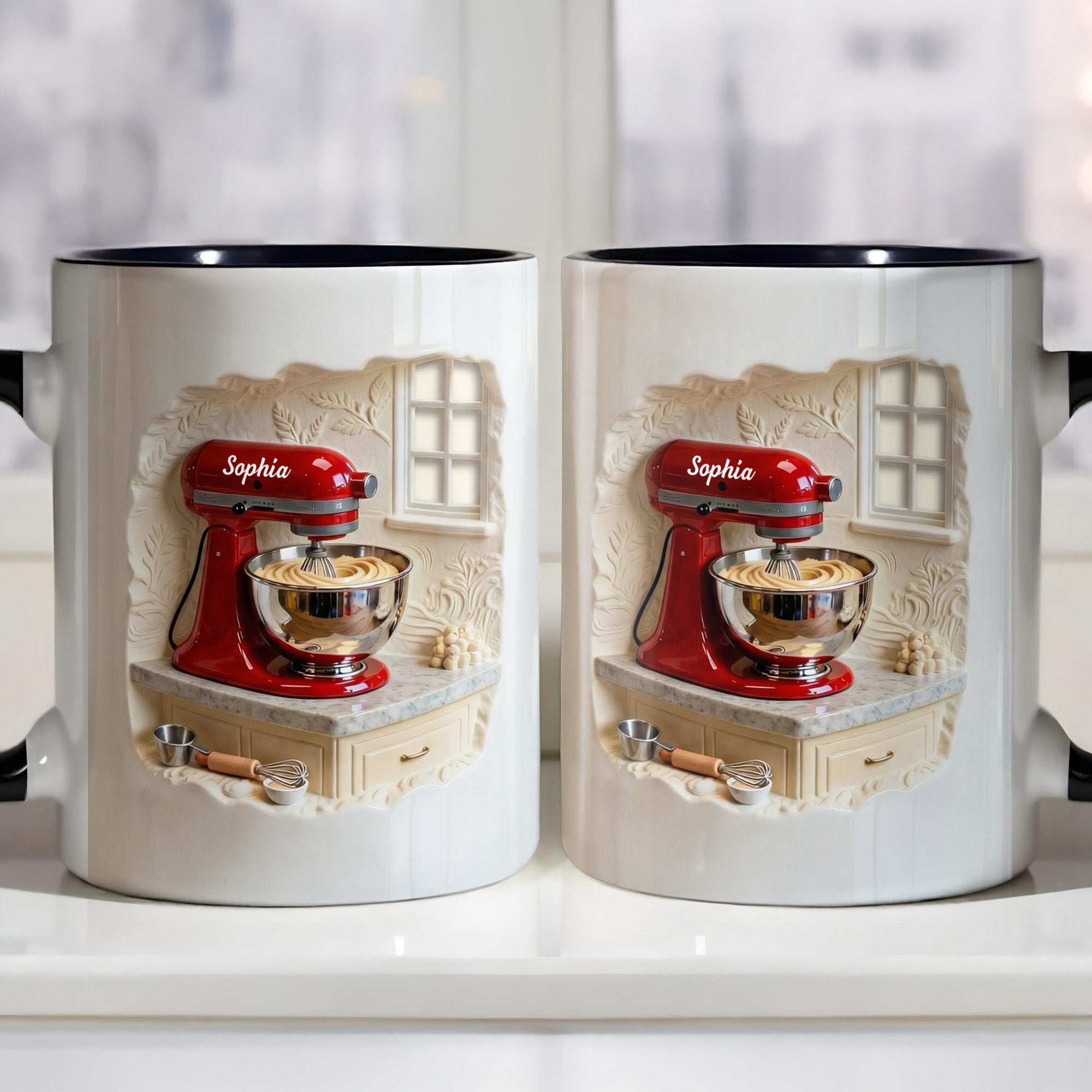 Personalized Baking Is My Therapy Red Stand Mixer Kitchen Scene Accent Mug Gifts For Bakers
