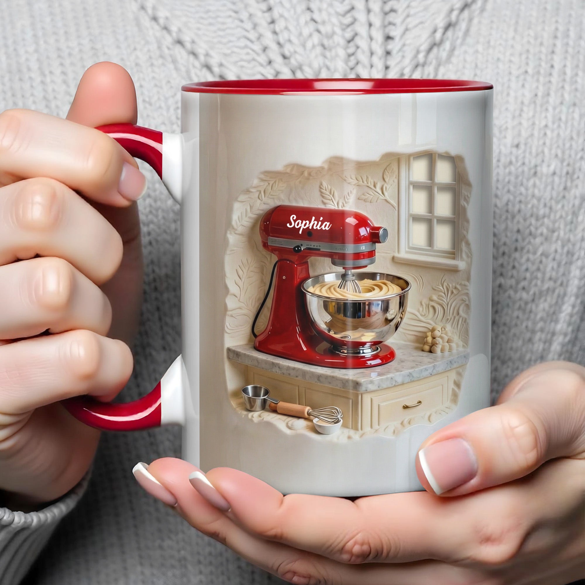 Personalized Baking Is My Therapy Red Stand Mixer Kitchen Scene Accent Mug Gifts For Bakers - Image 4