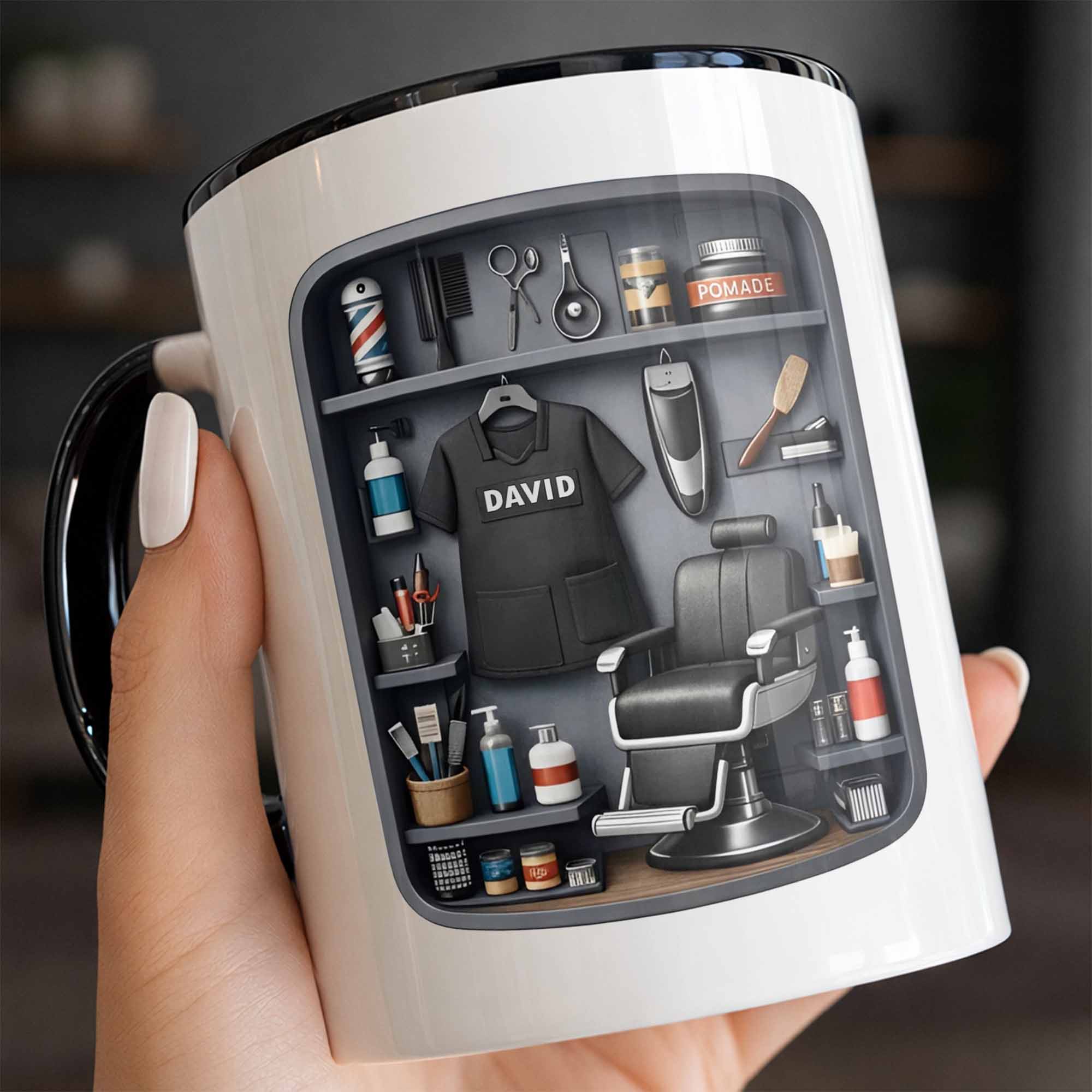 Personalized Barber Tools Design Accent Mug Barber Chair And Scissors Cup Hairstylist Gifts - Image 5