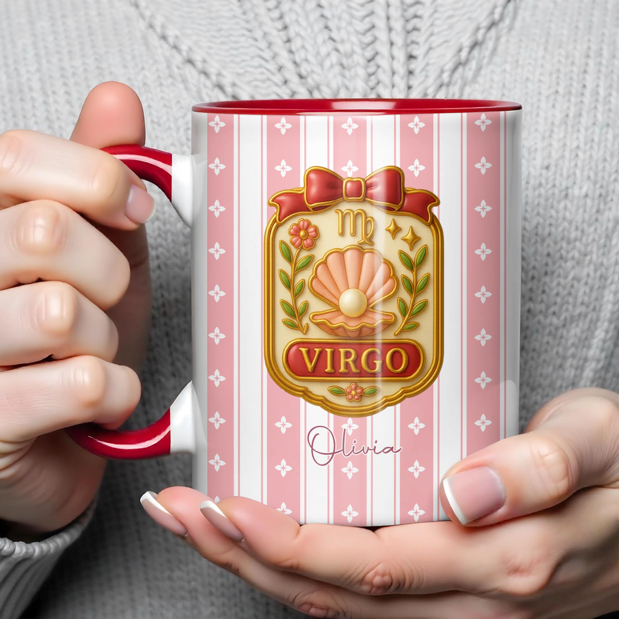 Personalized Beautiful Leo Zodiac Sign Accent Mug Elegant Floral Coffee Cup Leo Birthday Gifts - Image 4