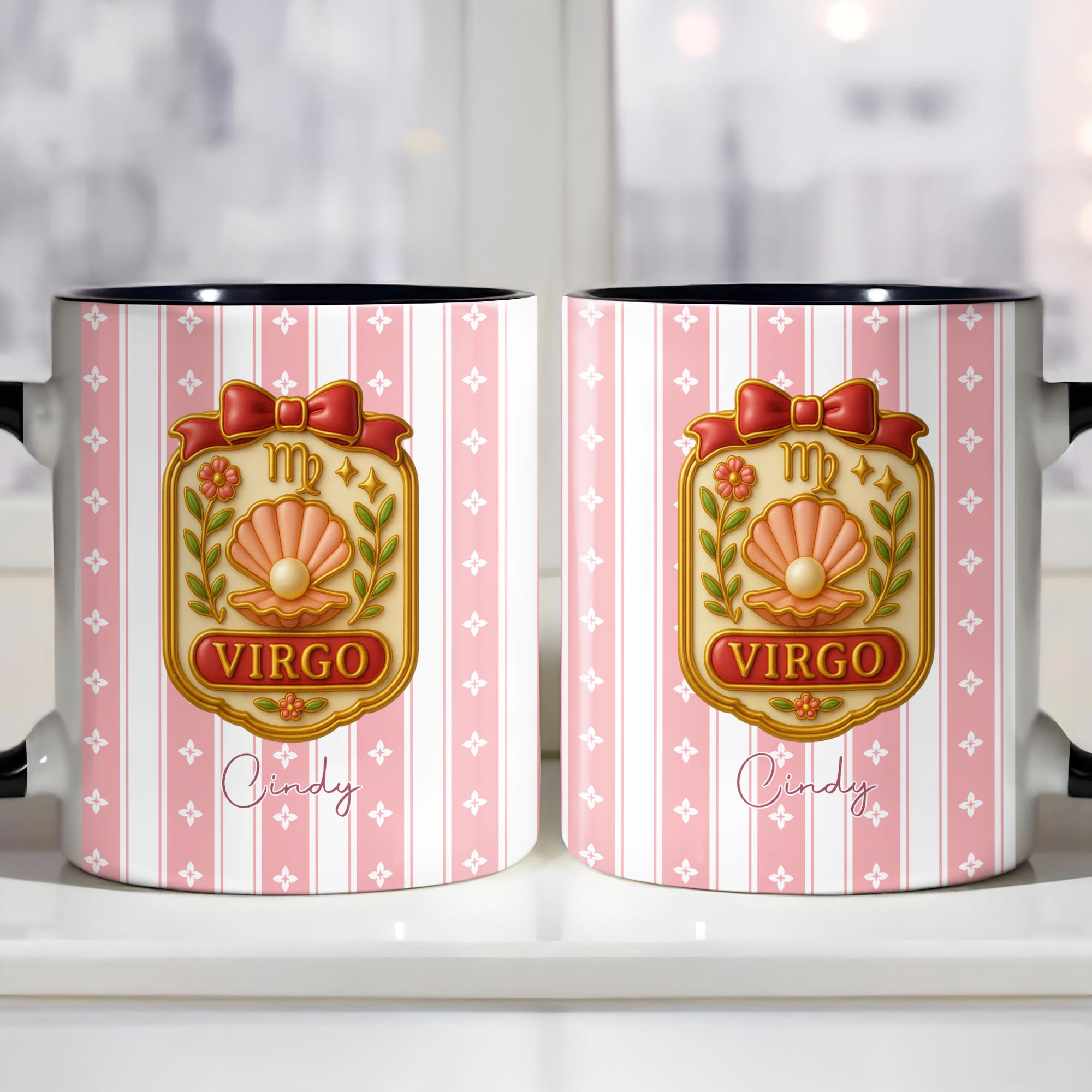 Personalized Beautiful Leo Zodiac Sign Accent Mug Elegant Floral Coffee Cup Leo Birthday Gifts