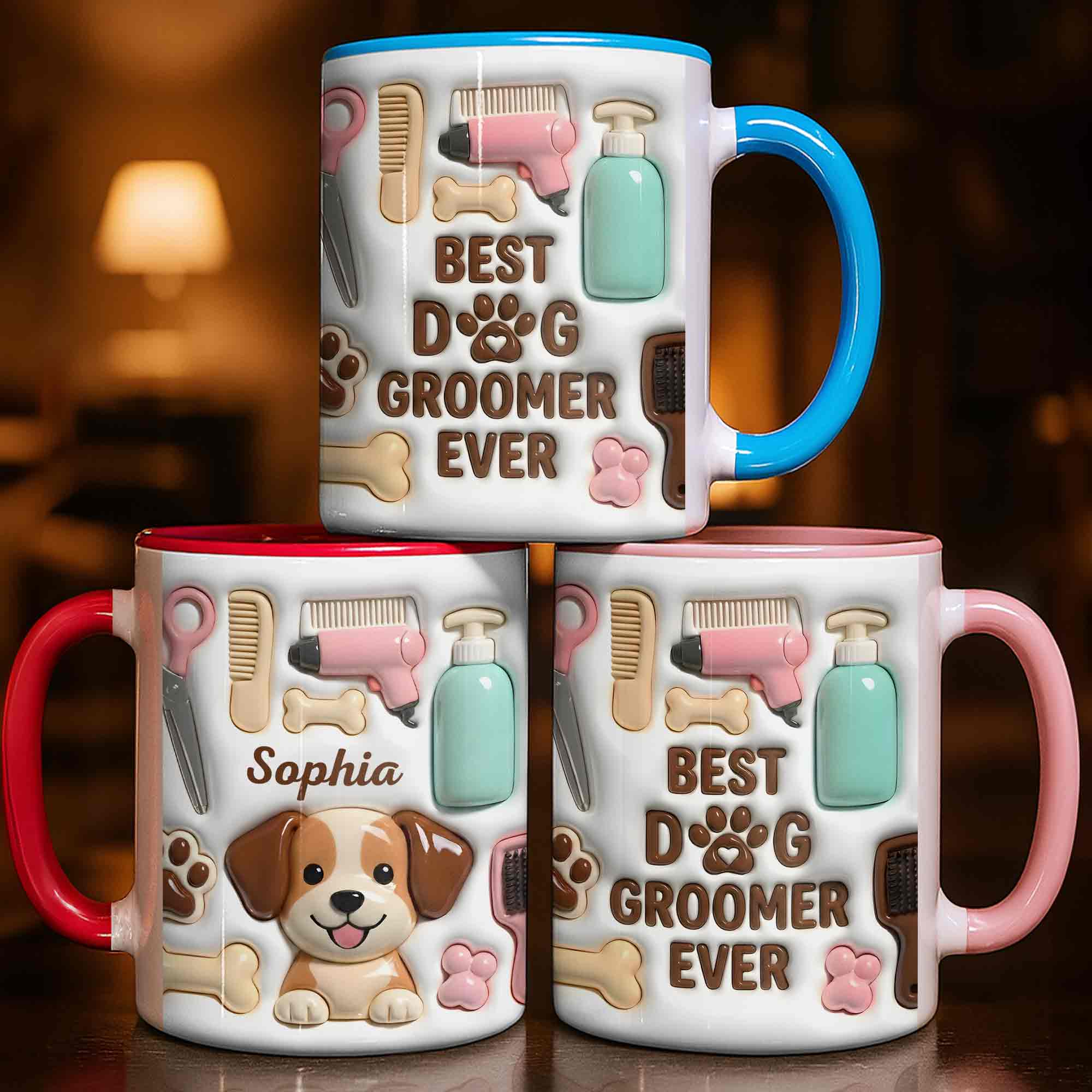 Personalized Best Dog Groomer Ever Accent Mug Dog Bone And Groomer Tools Coffee Cup Gifts Items - Image 2