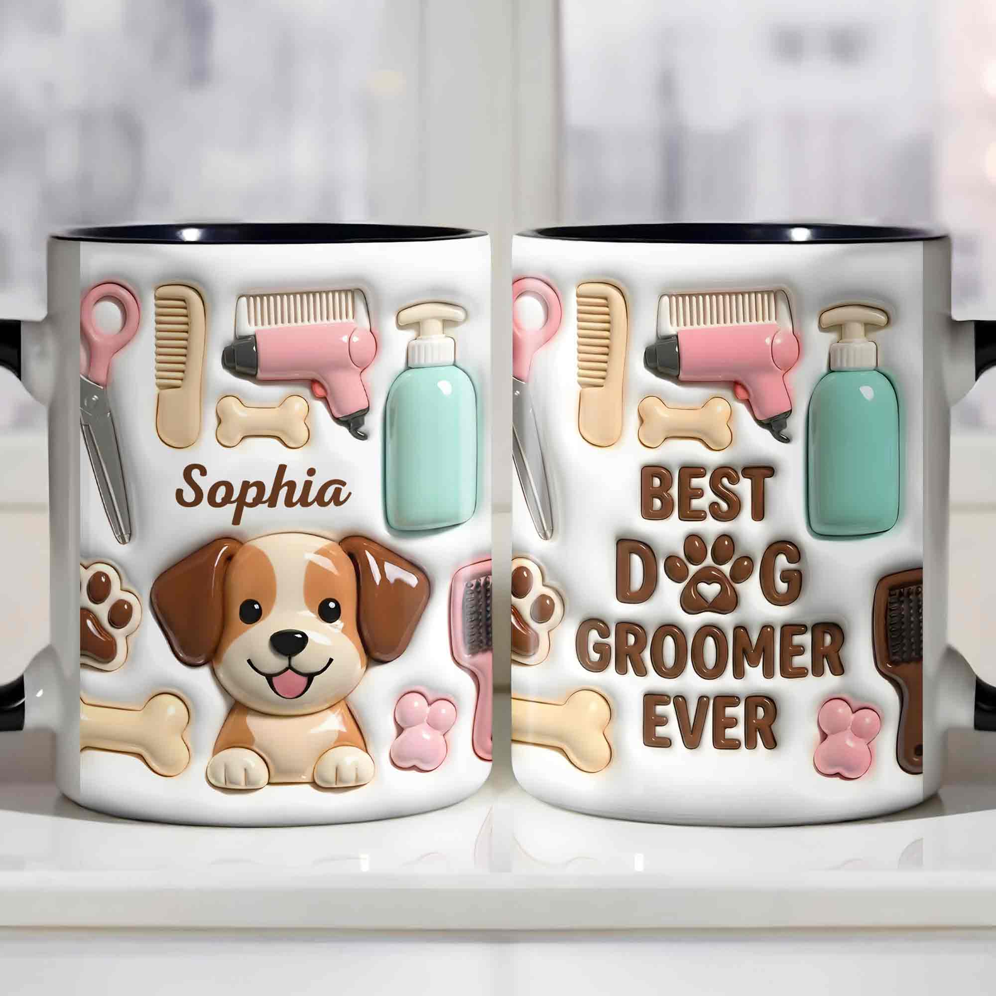 Personalized Best Dog Groomer Ever Accent Mug Dog Bone And Groomer Tools Coffee Cup Gifts Items