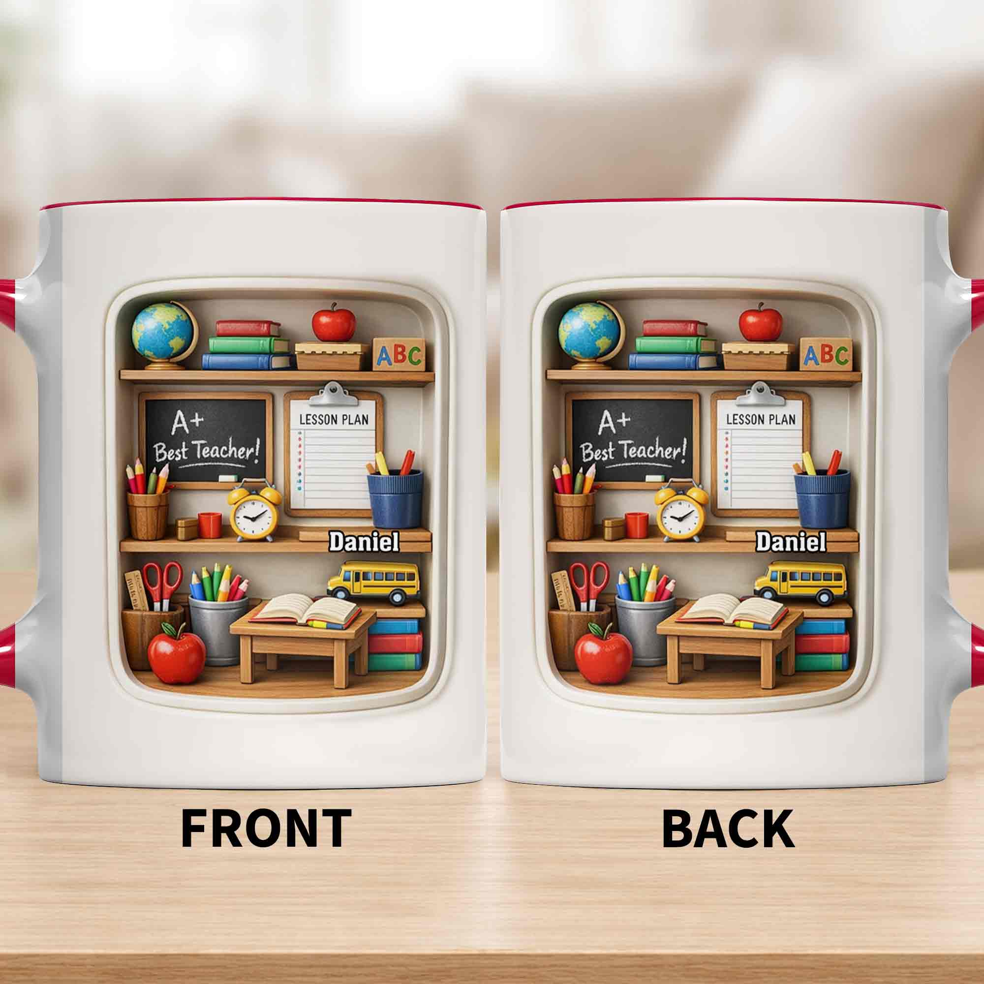 Personalized Best Teacher Bookshelf With Apple And School Bus Accent Mug Teacher Gifts - Image 6