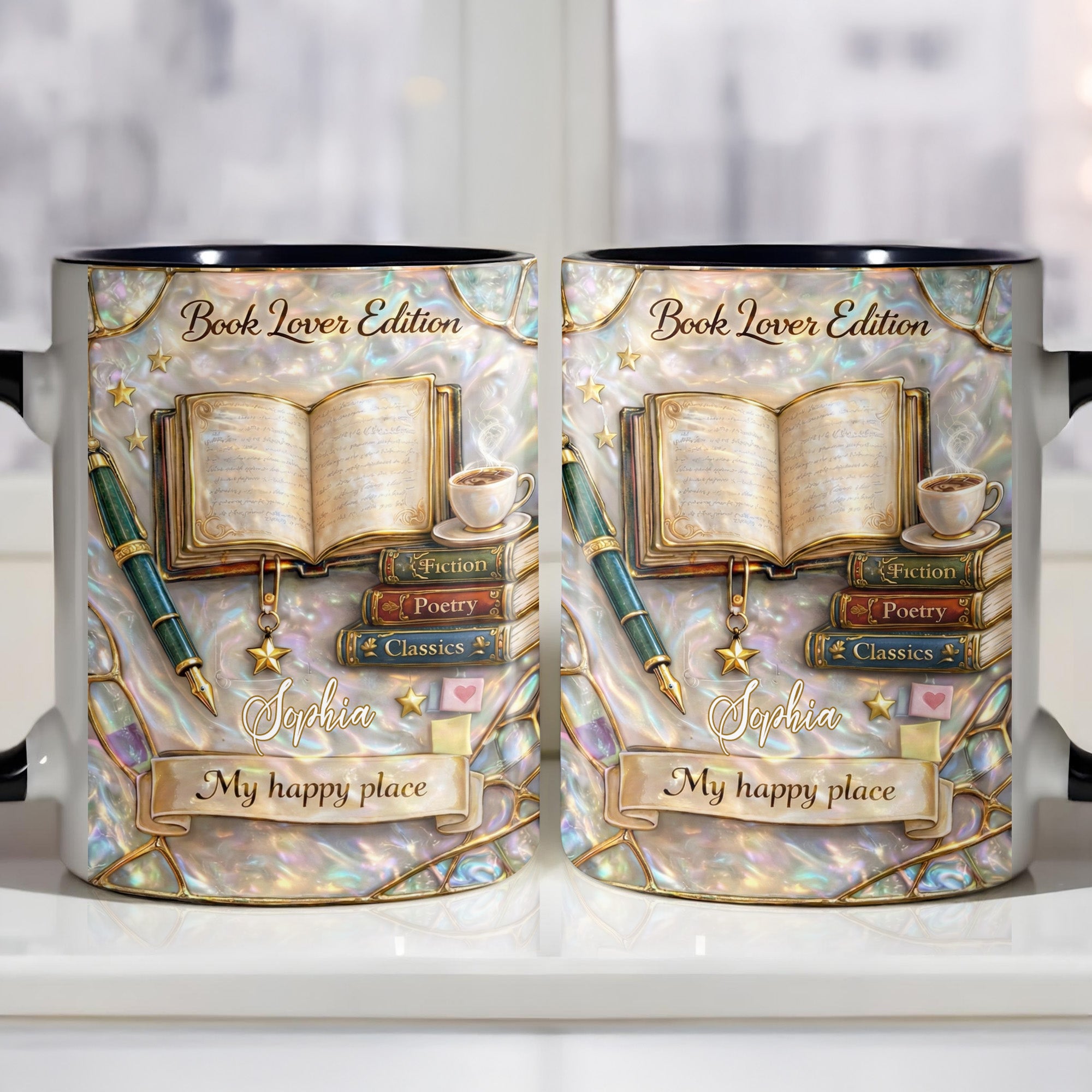 Personalized Book Lover Edition My Happy Place Accent Mug Gifts For Bookworm