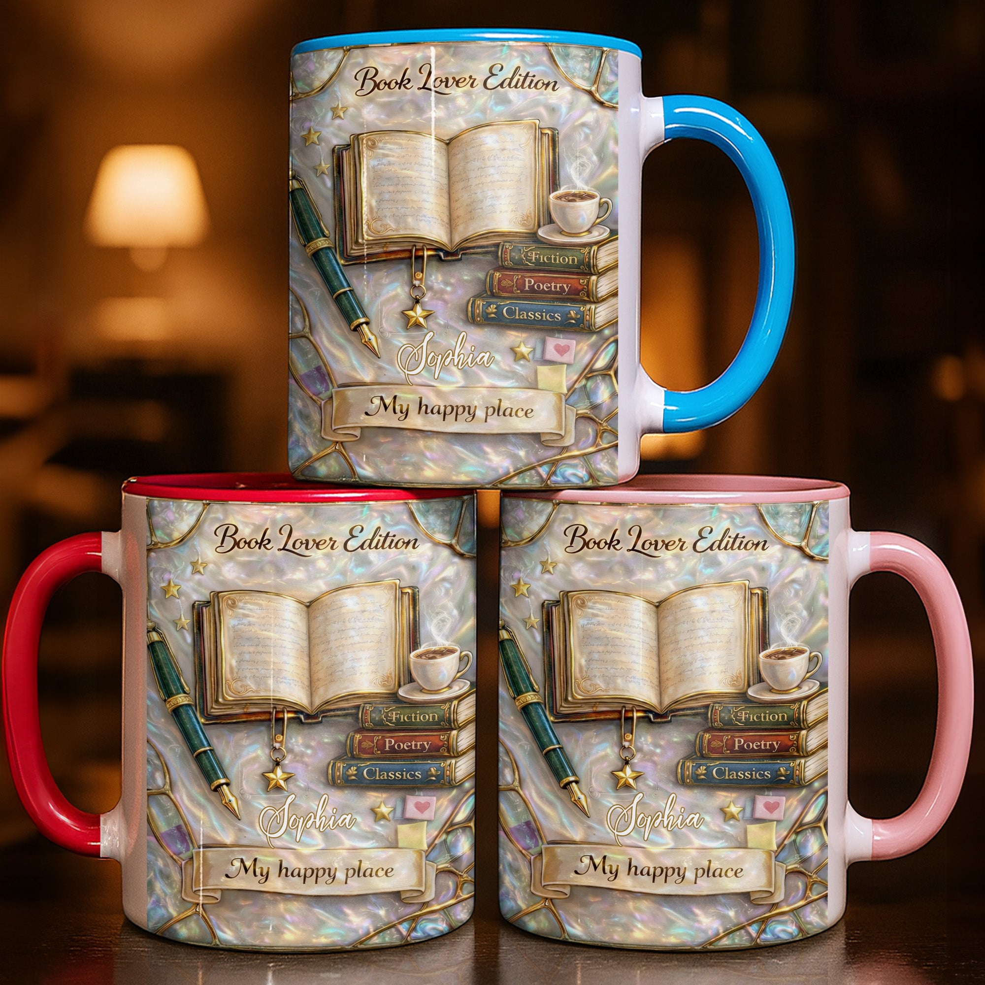 Personalized Book Lover Edition My Happy Place Accent Mug Gifts For Bookworm - Image 4