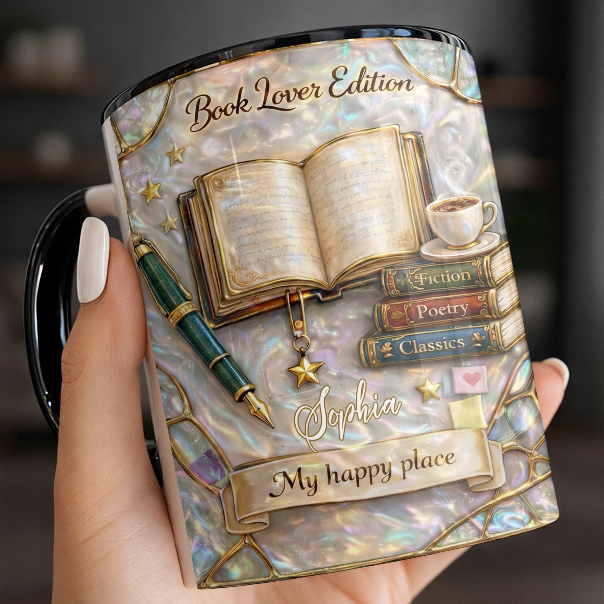 Personalized Book Lover Edition My Happy Place Accent Mug Gifts For Bookworm - Image 2