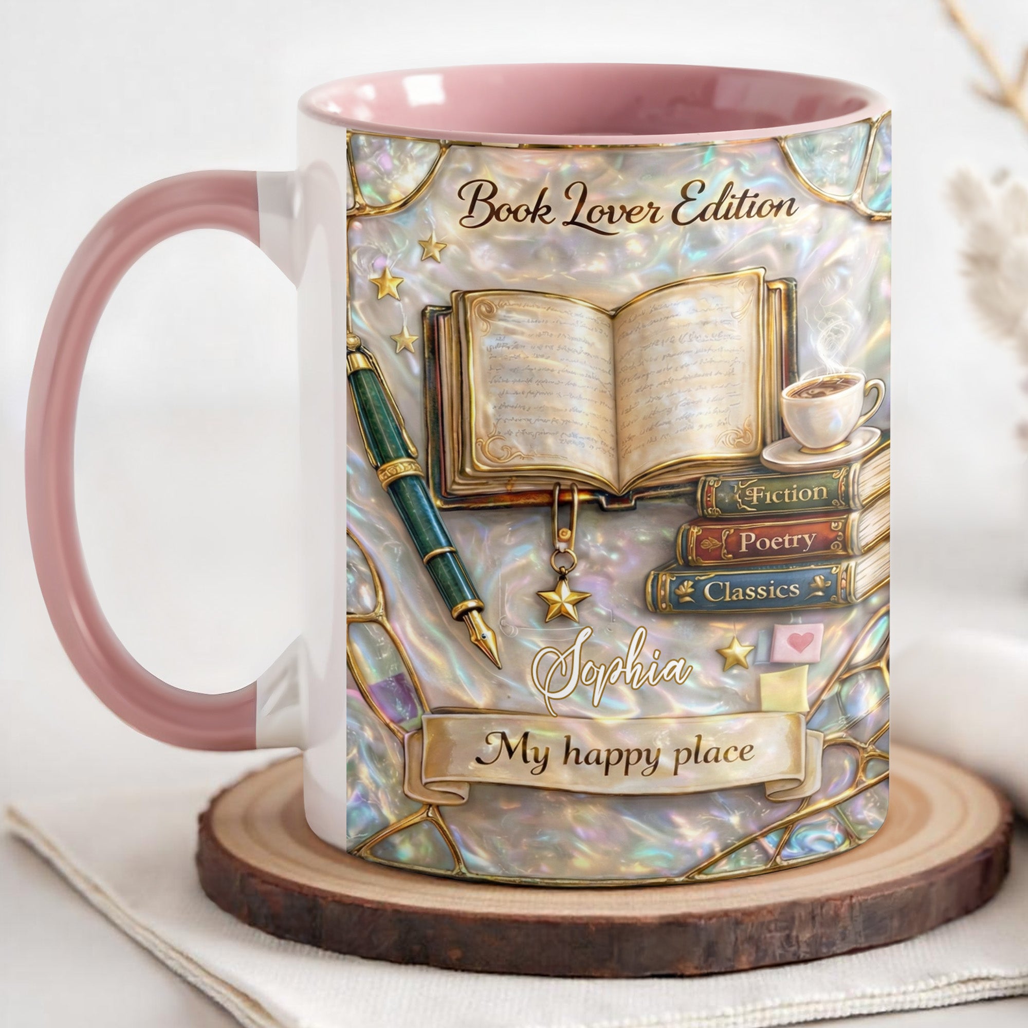 Personalized Book Lover Edition My Happy Place Accent Mug Gifts For Bookworm - Image 3