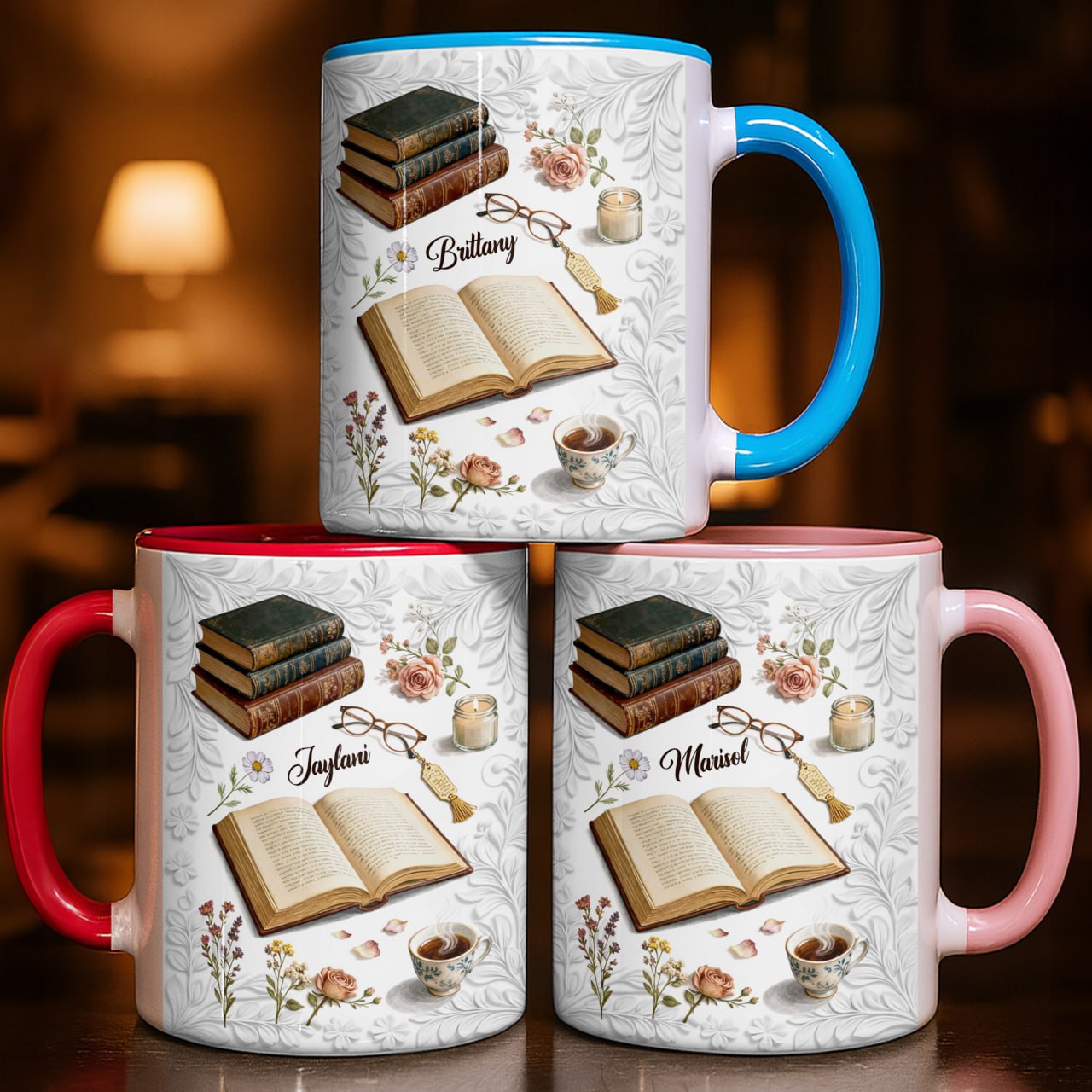 Personalized Books And Flowers Accent Mug Best Gifts For Book Lovers - Image 2
