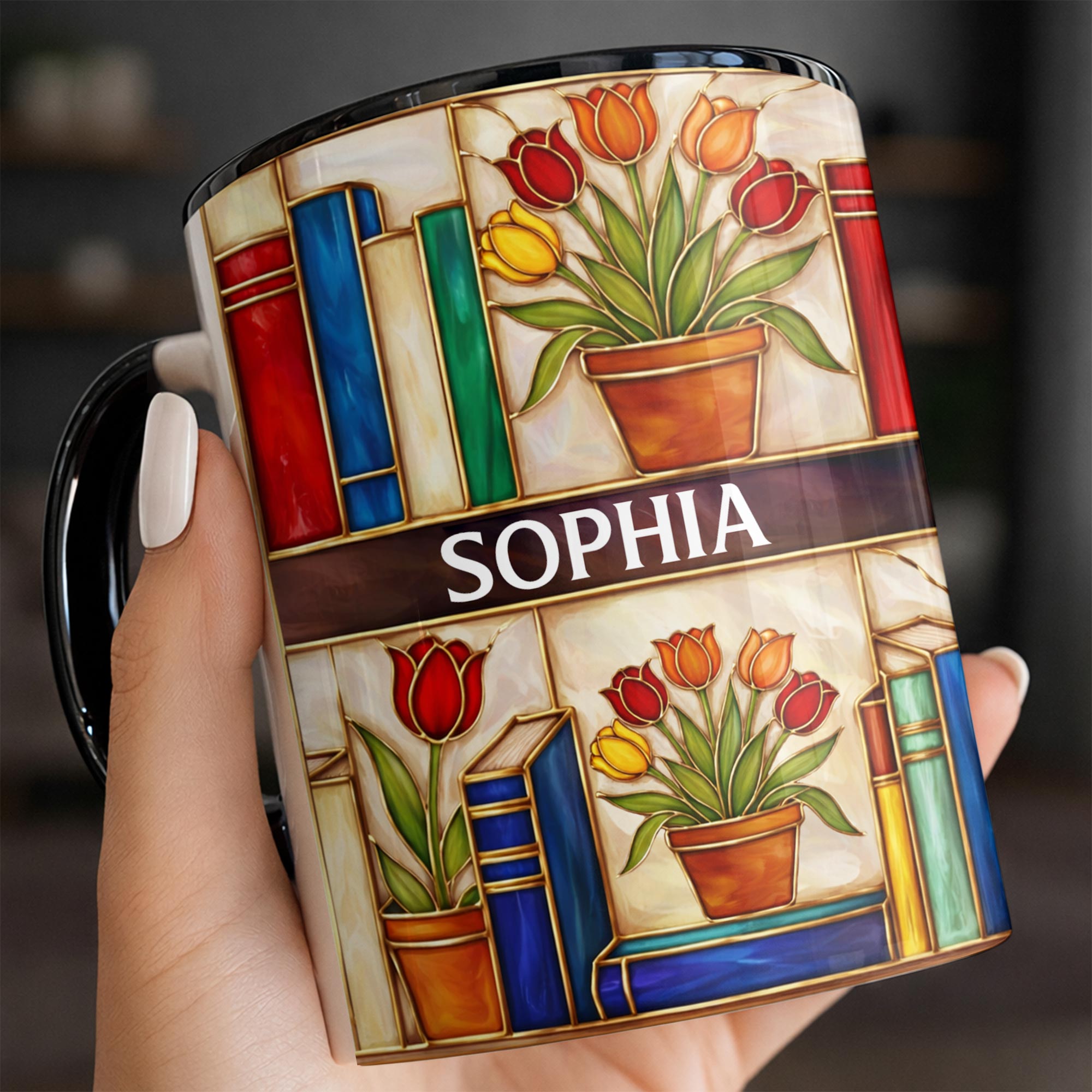 Personalized Books And Tulips Design Accent Mug To My Favorite Book Lover Gifts Ideas - Image 4