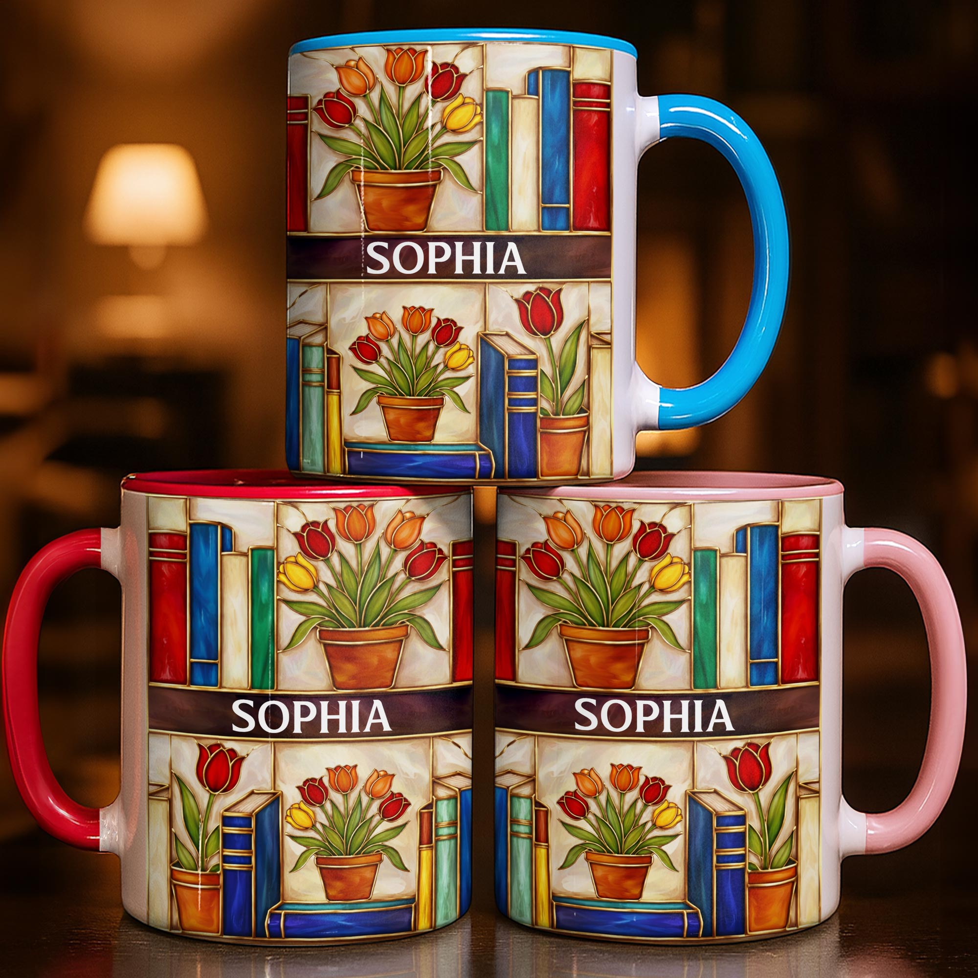 Personalized Books And Tulips Design Accent Mug To My Favorite Book Lover Gifts Ideas - Image 3