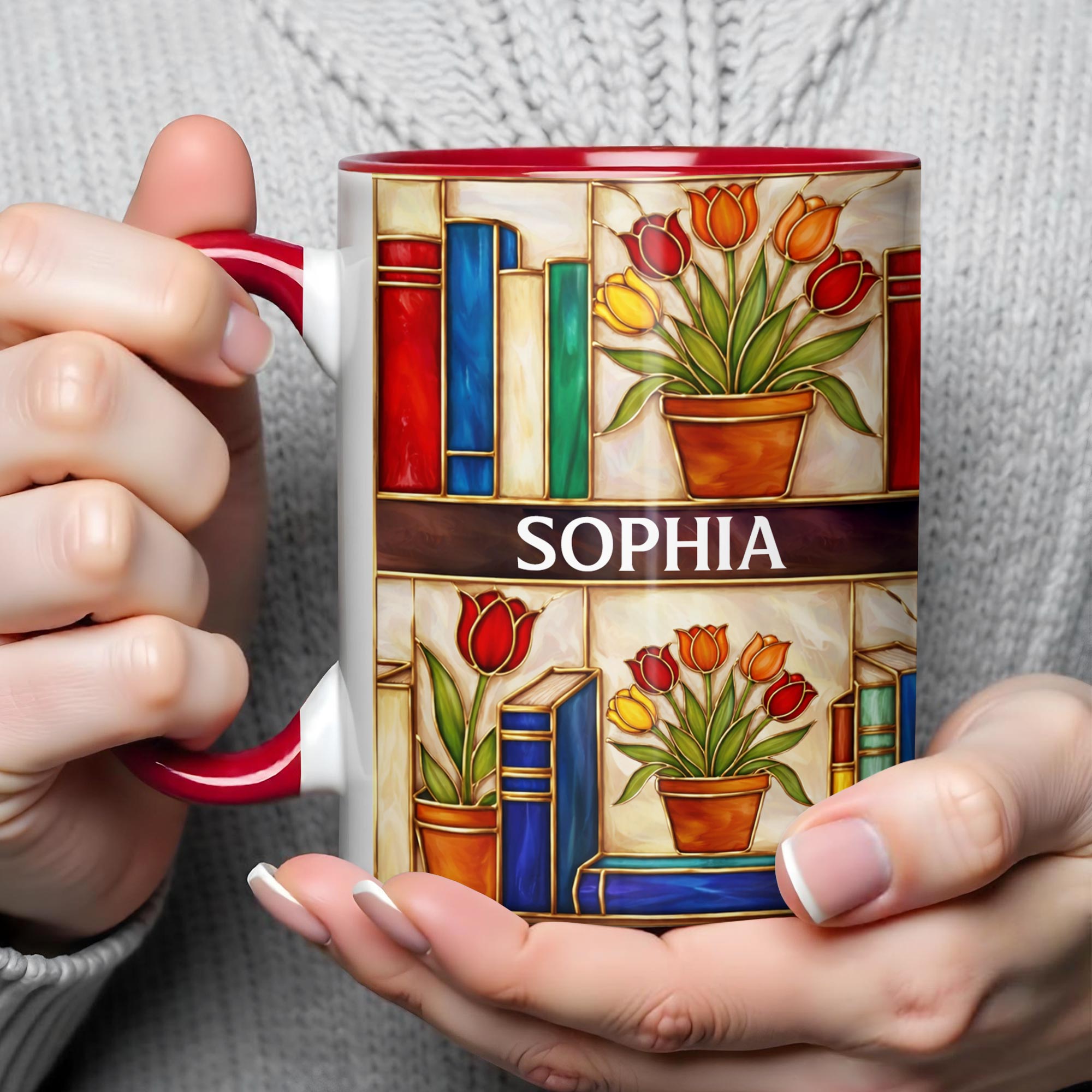 Personalized Books And Tulips Design Accent Mug To My Favorite Book Lover Gifts Ideas - Image 5