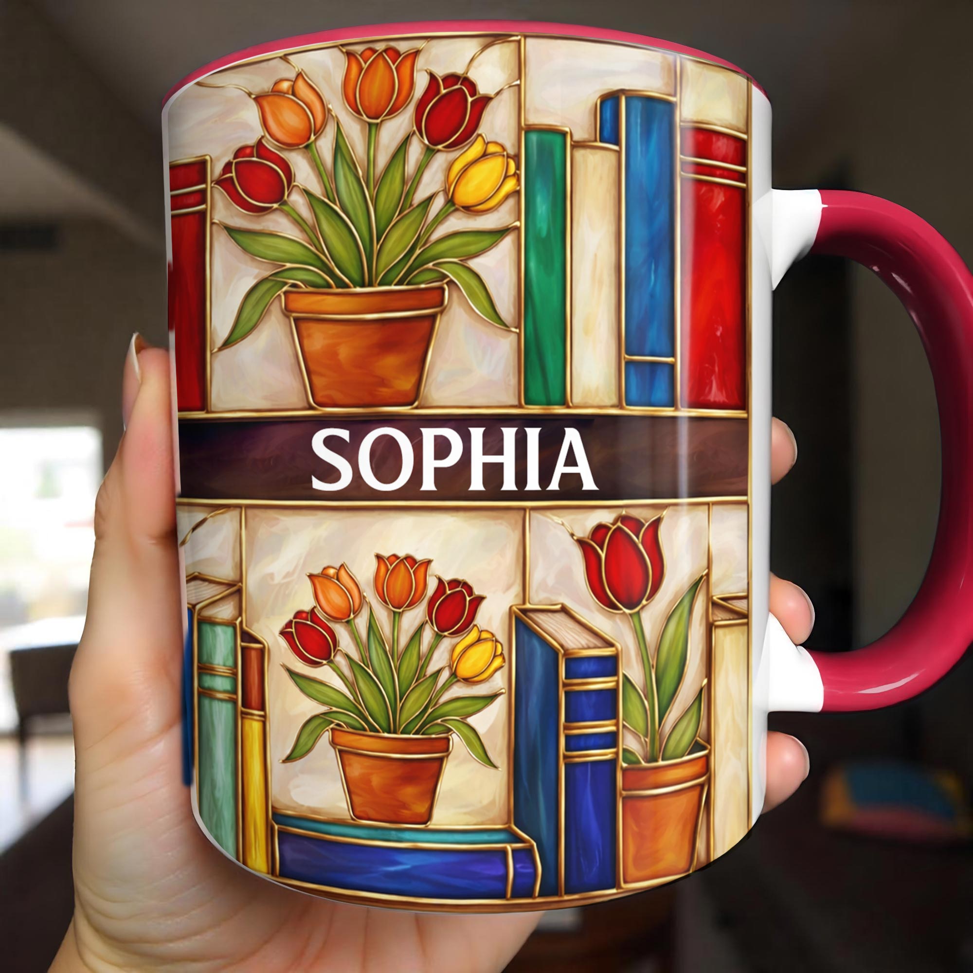 Personalized Books And Tulips Design Accent Mug To My Favorite Book Lover Gifts Ideas - Image 2