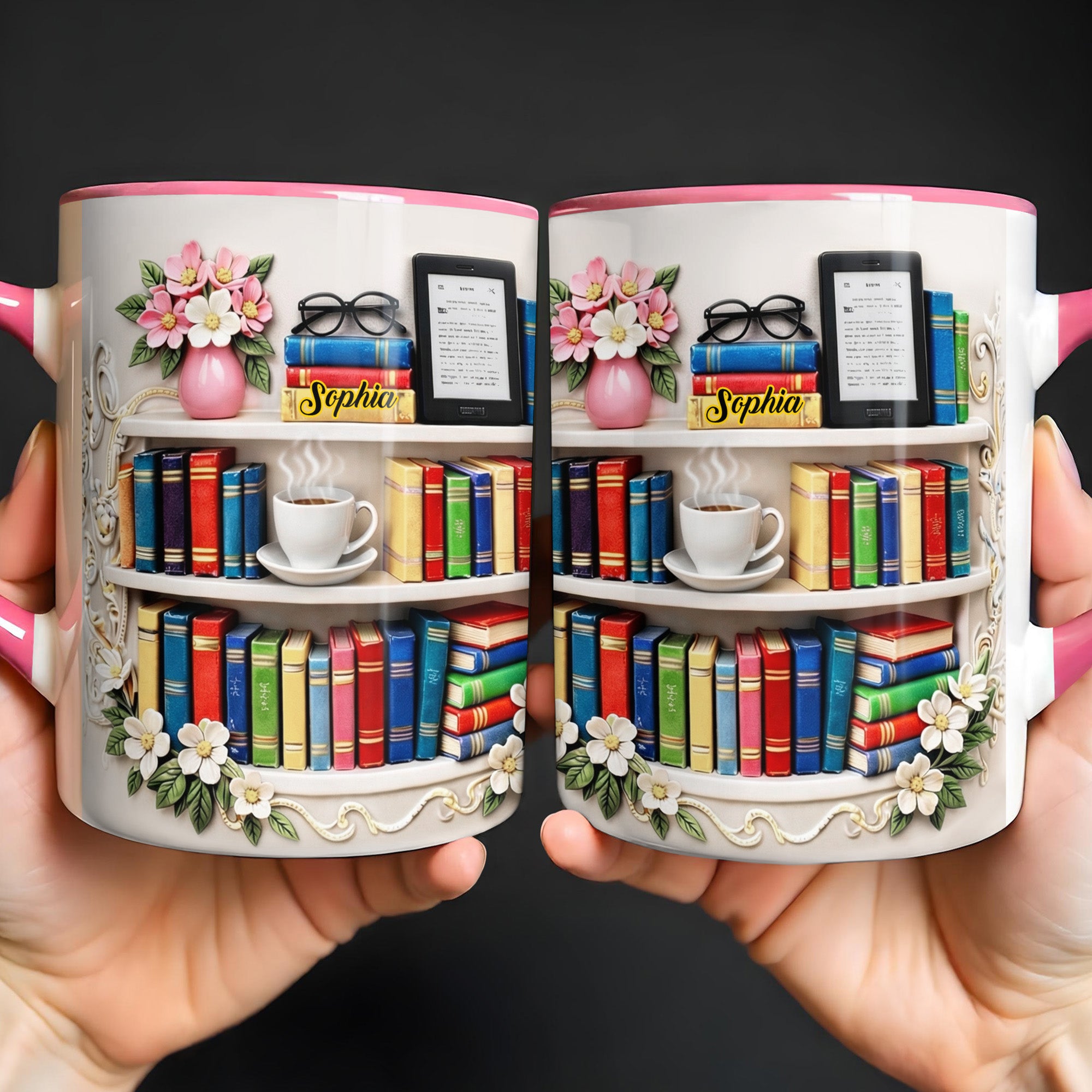 Personalized Bookshelf And Coffee Cup Accent Mug Gifts Ideas For Bookish - Image 4