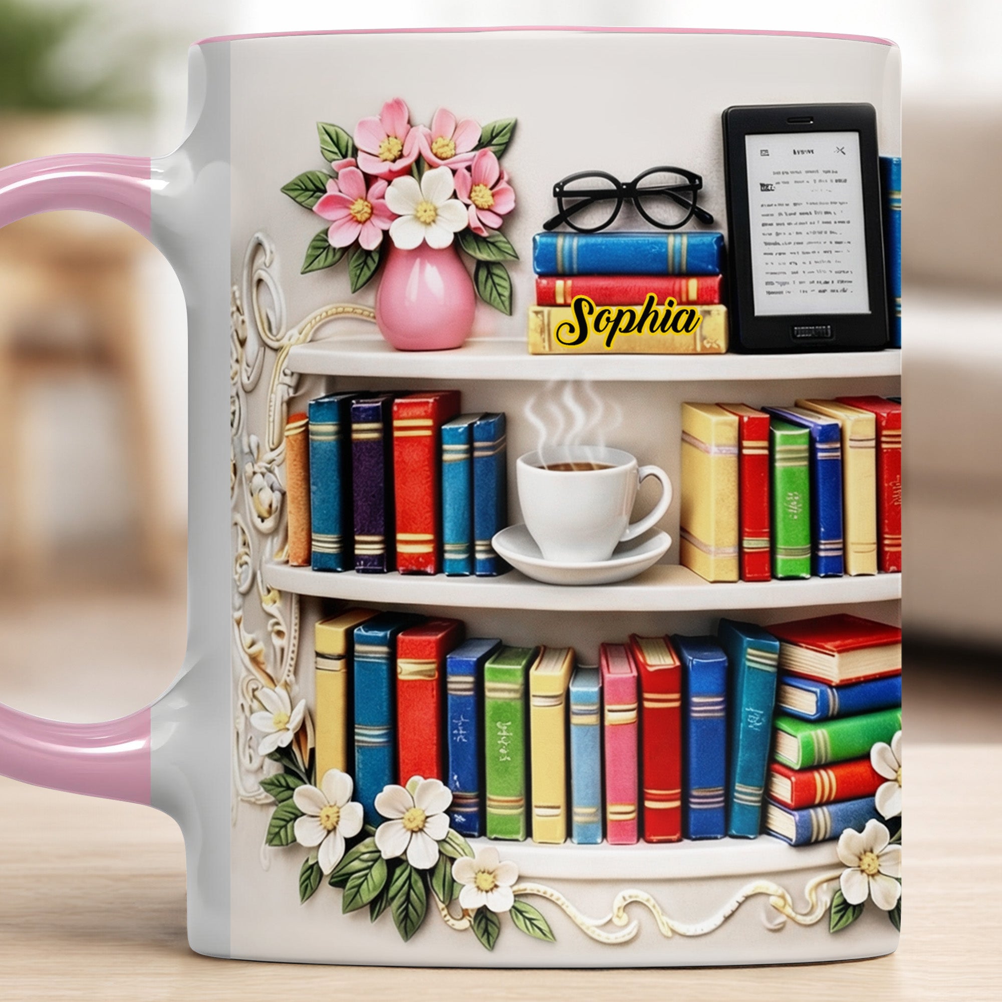 Personalized Bookshelf And Coffee Cup Accent Mug Gifts Ideas For Bookish - Image 6