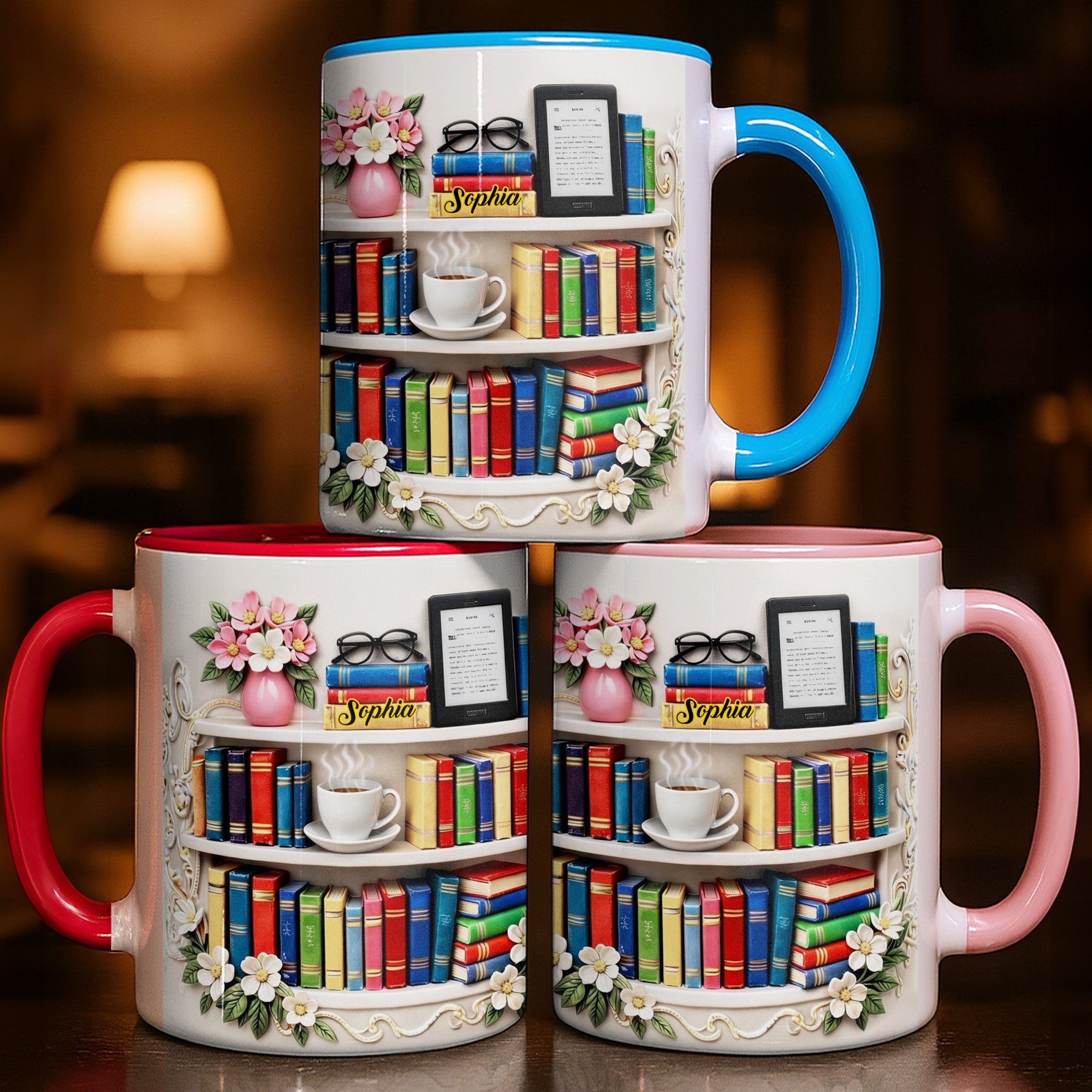 Personalized Bookshelf And Coffee Cup Accent Mug Gifts Ideas For Bookish - Image 3