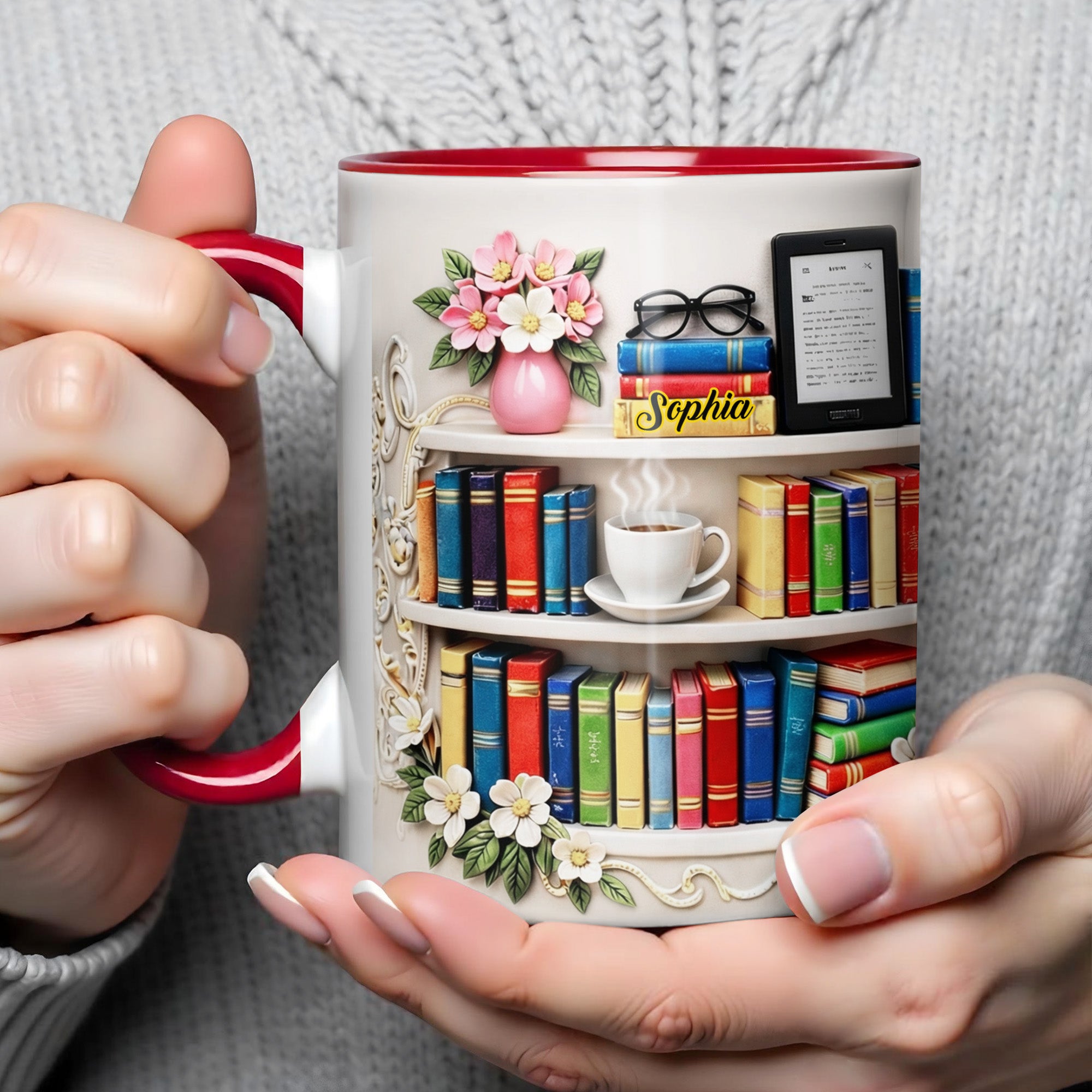 Personalized Bookshelf And Coffee Cup Accent Mug Gifts Ideas For Bookish - Image 5