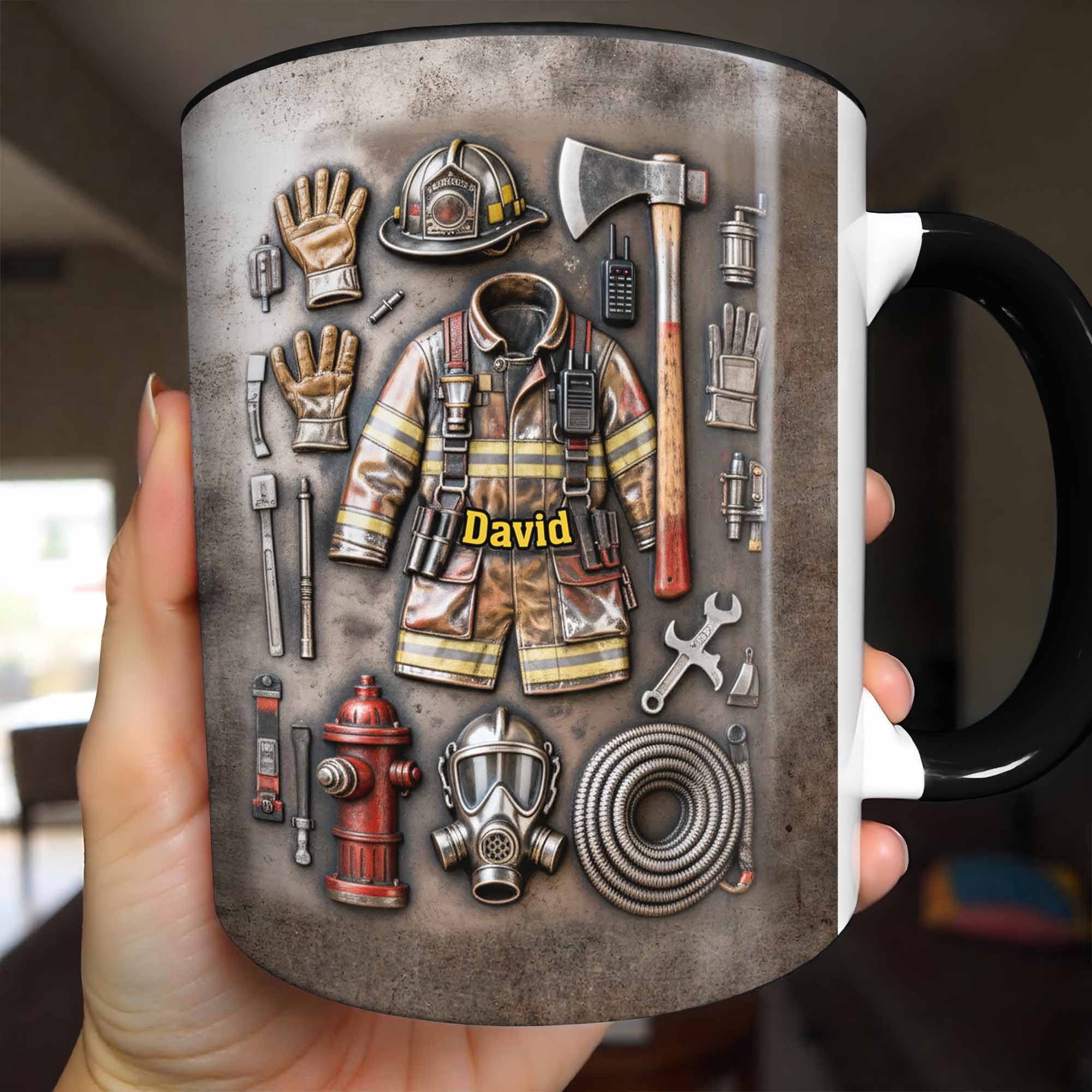 Personalized Brave Firefighter Gear Accent Mug Gifts Ideas For Fireman - Image 5