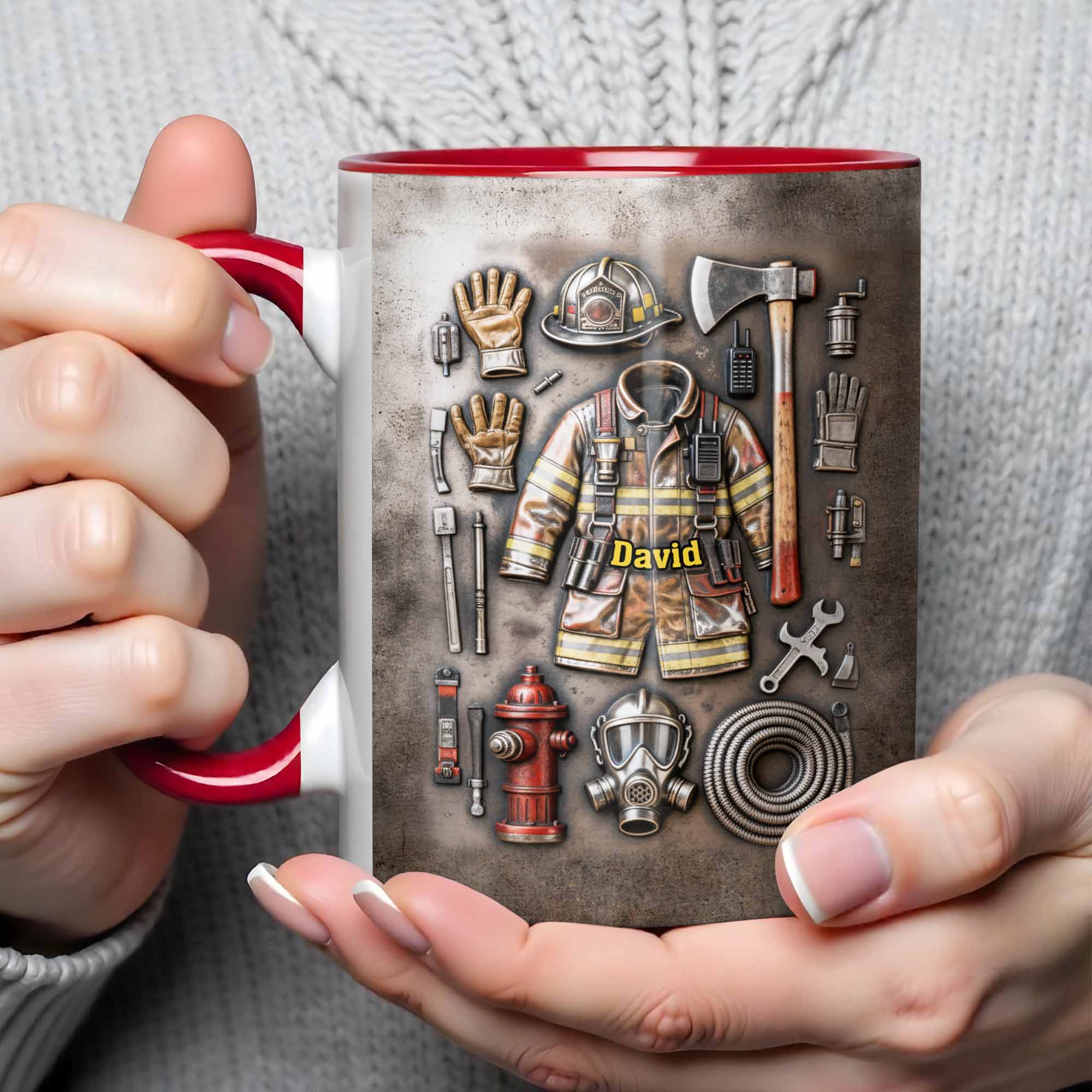 Personalized Brave Firefighter Gear Accent Mug Gifts Ideas For Fireman - Image 4